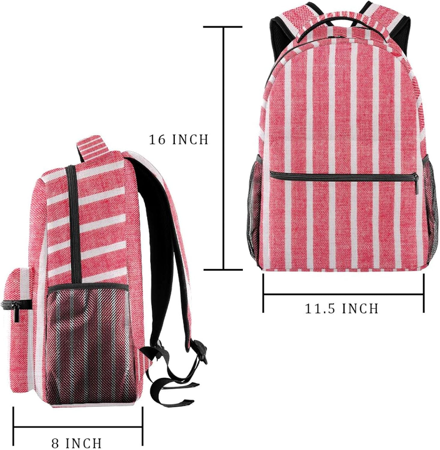 Red White Line Pattern Backpack Students Shoulder Bags Travel Bag College School Tote Backpacks image number 3