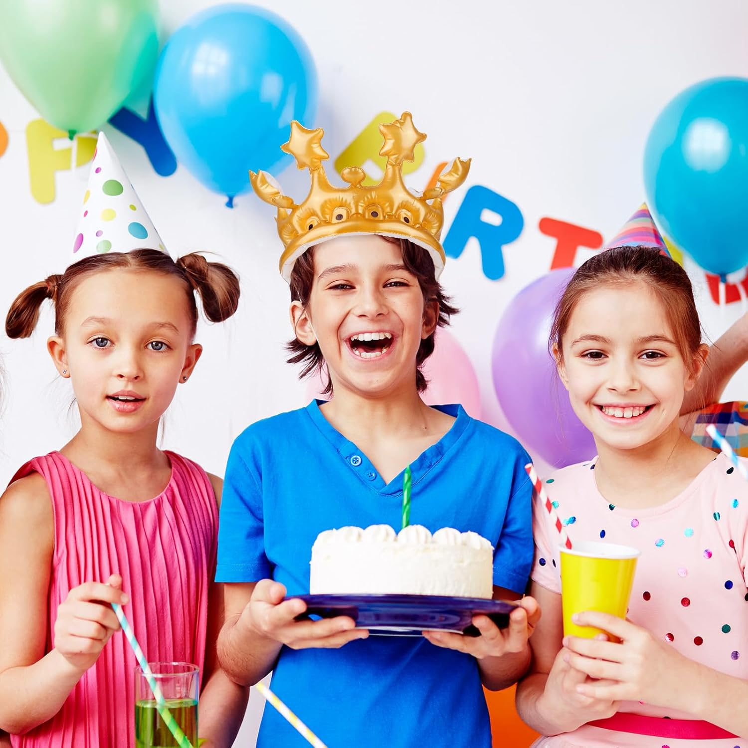 RISF Pack of 5 Inflatable Crowns, Inflatable Birthday Crowns, Gold Crowns, Queens Crown, Crown Birthday for Costume Accessories, Carnival, Teenagers and Adults Birthday Decoration image number 2