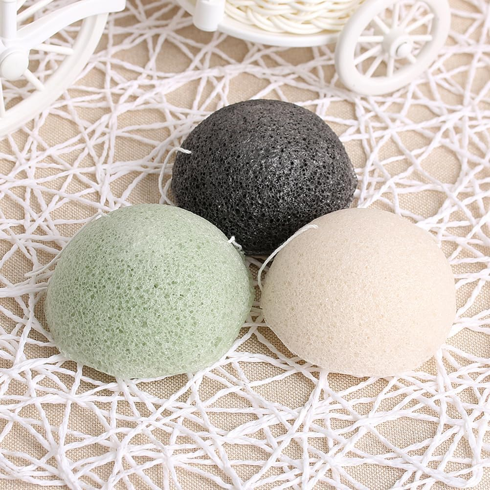 Minkissy 2Pcs Natural Facial Sponges with Lanyard Hemispherical Matcha Green Face Scrub Cosmetic Spa Sponges for Women Men Facial Cleansing image number 6