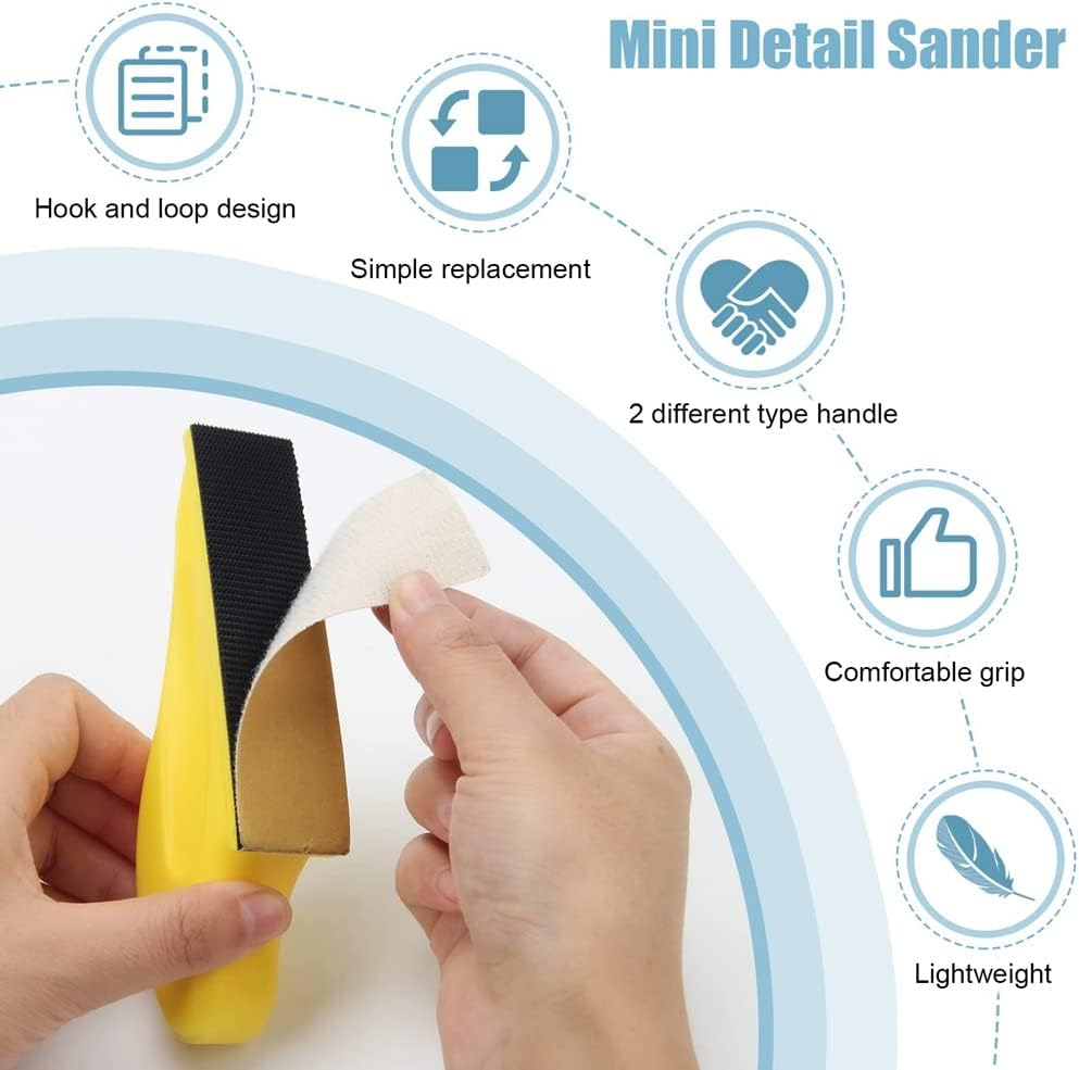 Zicojia Mini Sander for Detail Work, 70Pcs Sandpaper Set (40/60/80/120/150/220/400 Grit), Polyurethane & Paper Backing, Compatible with Orbital Sander, Suitable for Metal, Wood, Plastic & Glass