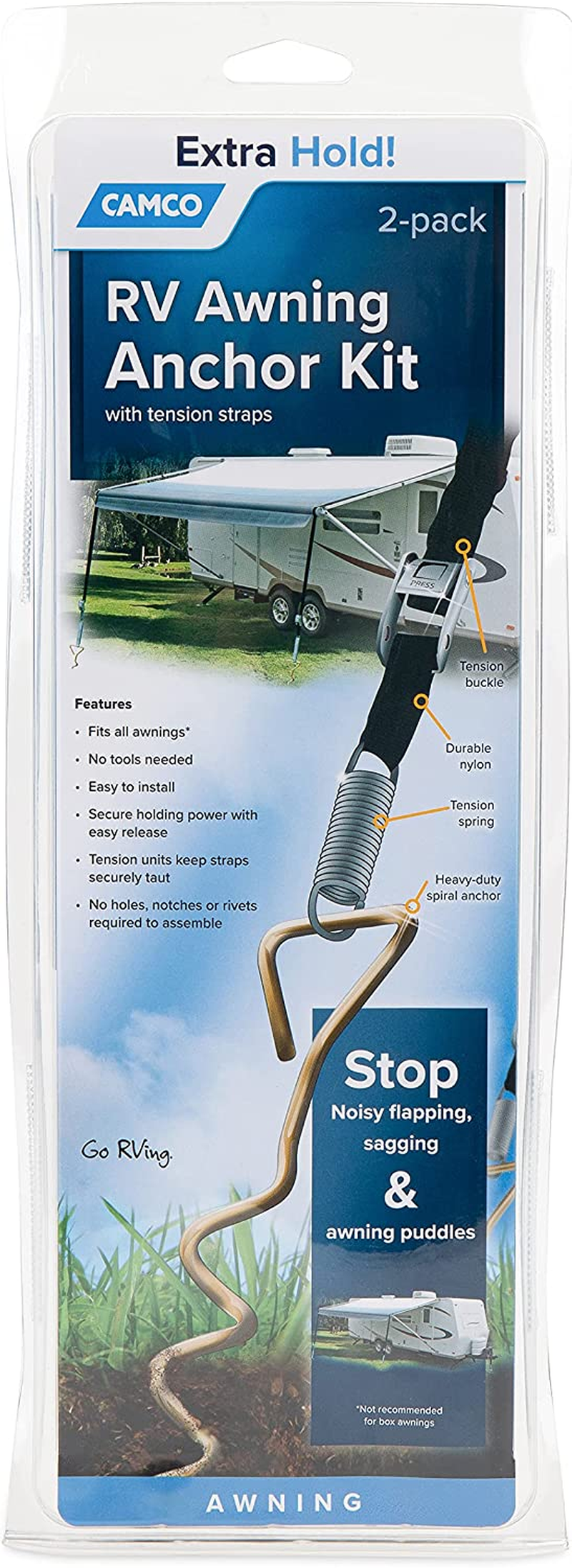 Camco 42593 RV Awning Anchor Kit with Pull Tension Strap