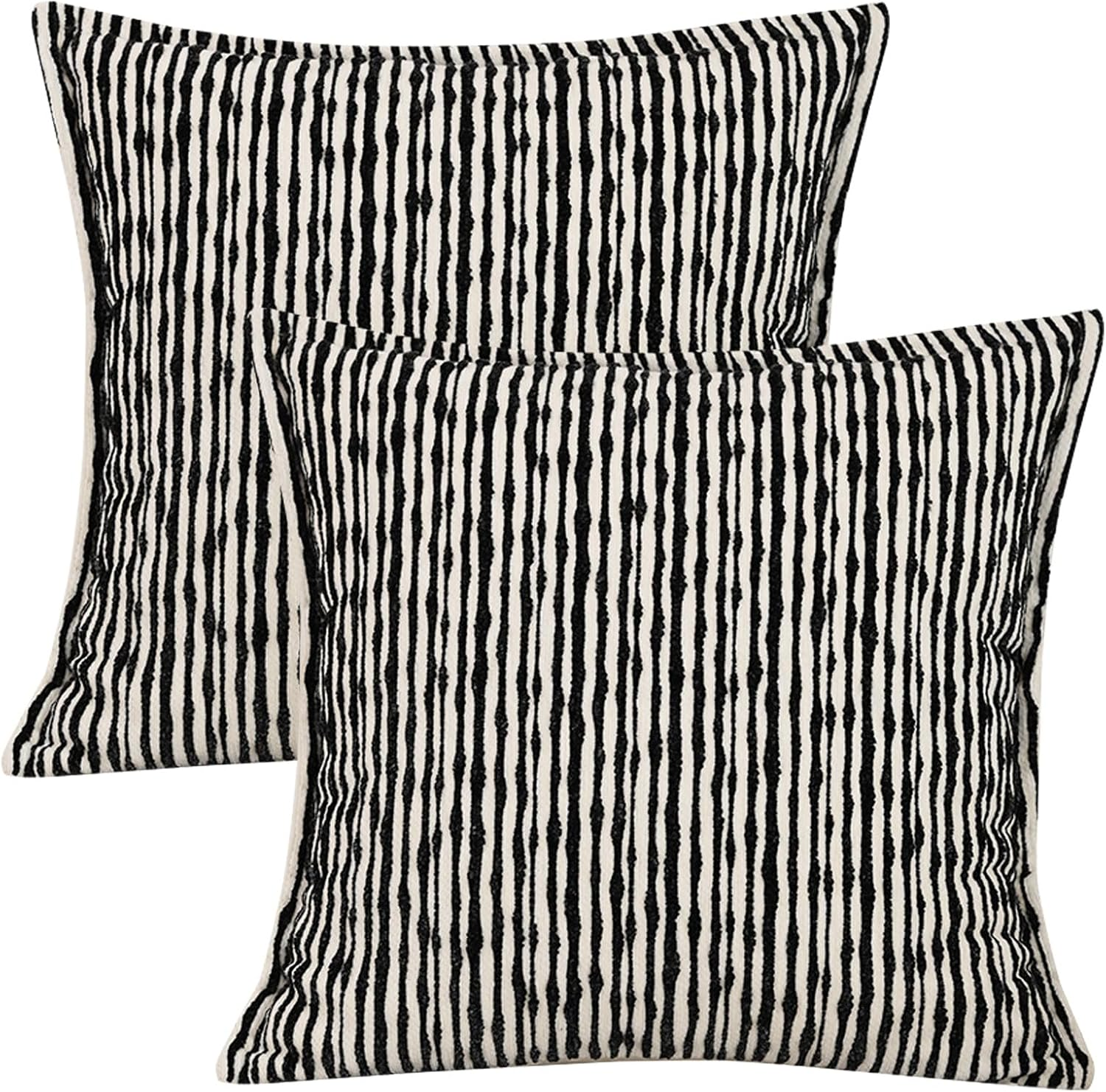 Chenille Jacquard Pillow Cover 45X45Cm Set of 2- Soft Textured Decorative Cushion Case Boho Striped Pillowcase for Sofa Bed Living Room, Beige