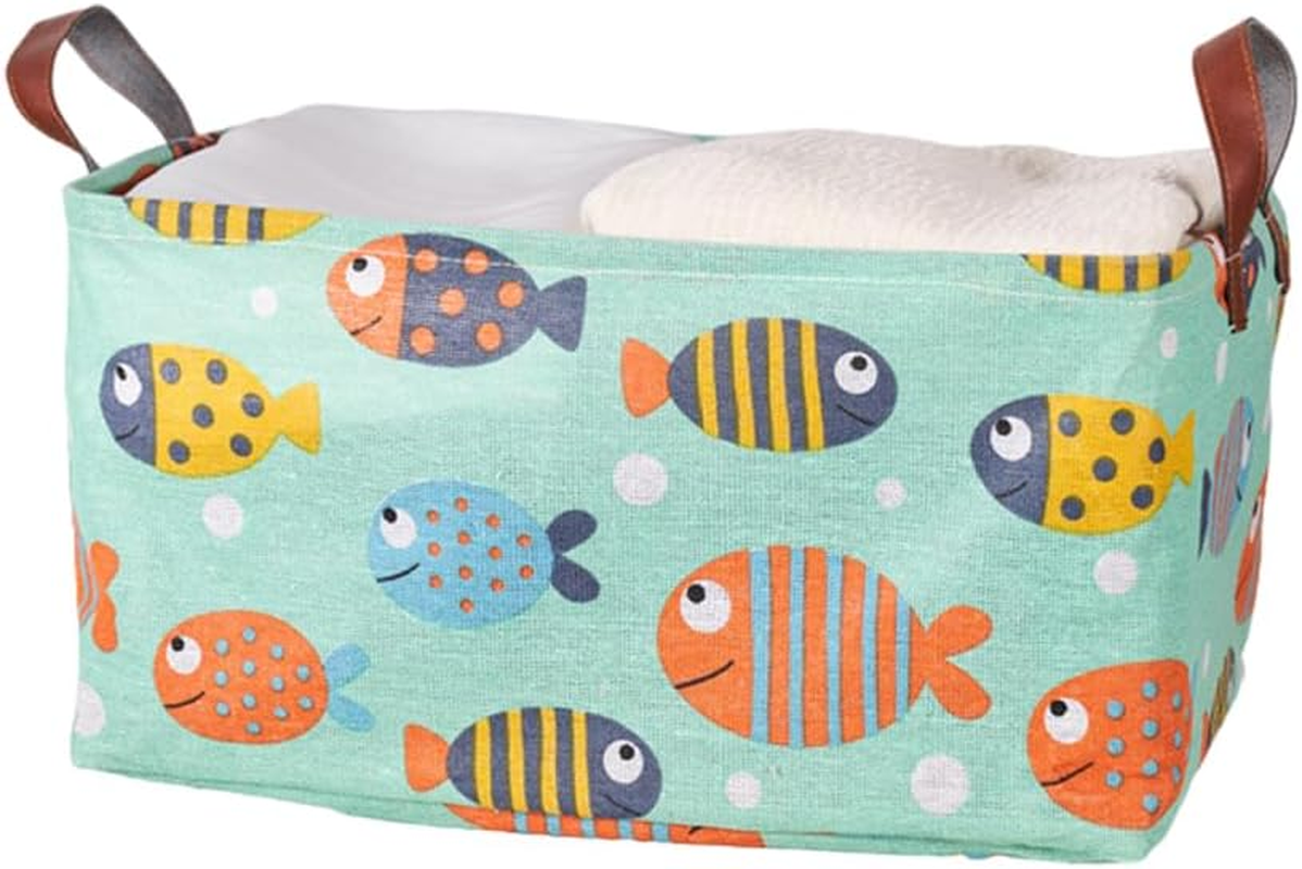 AIMALL 2PCS Cotton and Linen Storage Basket, Large Capacity Waterproof and Moisture-Proof Storage Box for Socks, Cosmetics, Clothes, Toys, 14.9 X 10.23 X 9 Inches, Multi-Purpose Organizer