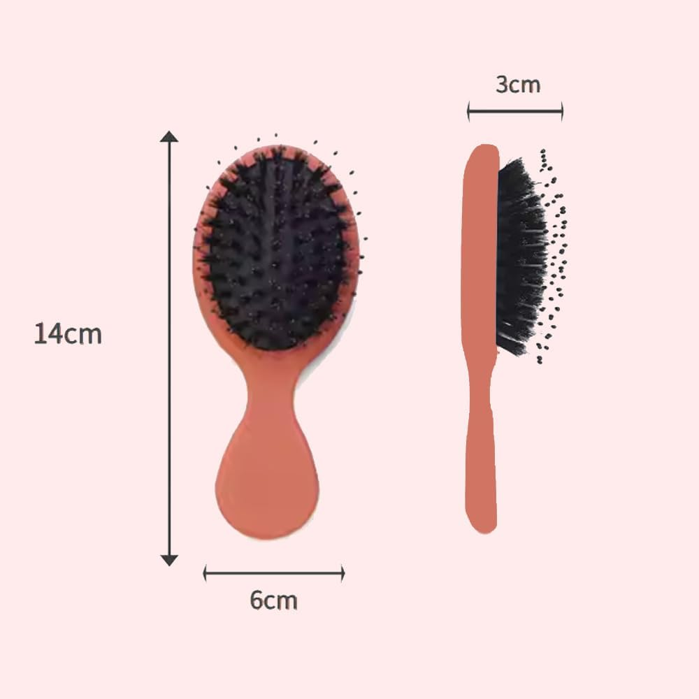 Hair Brush, Travel Pocket Small Boar Bristle Comb, Mini Portable Detangling Brushes for Baby Kids, Adults, Styling Hair Care Tools (Black) - Black image number 4