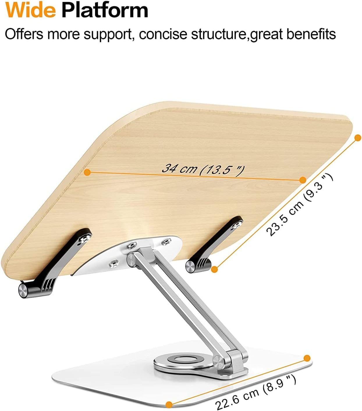 Book Stand for Reading, Adjustable Holder with 360&deg; Rotating Base & Page Clips, Foldable Desktop Ricer for Cookbook, Sheet Music, Laptop, Recipe, Textbook, Hands Free, Wood, Aluminium image number 1