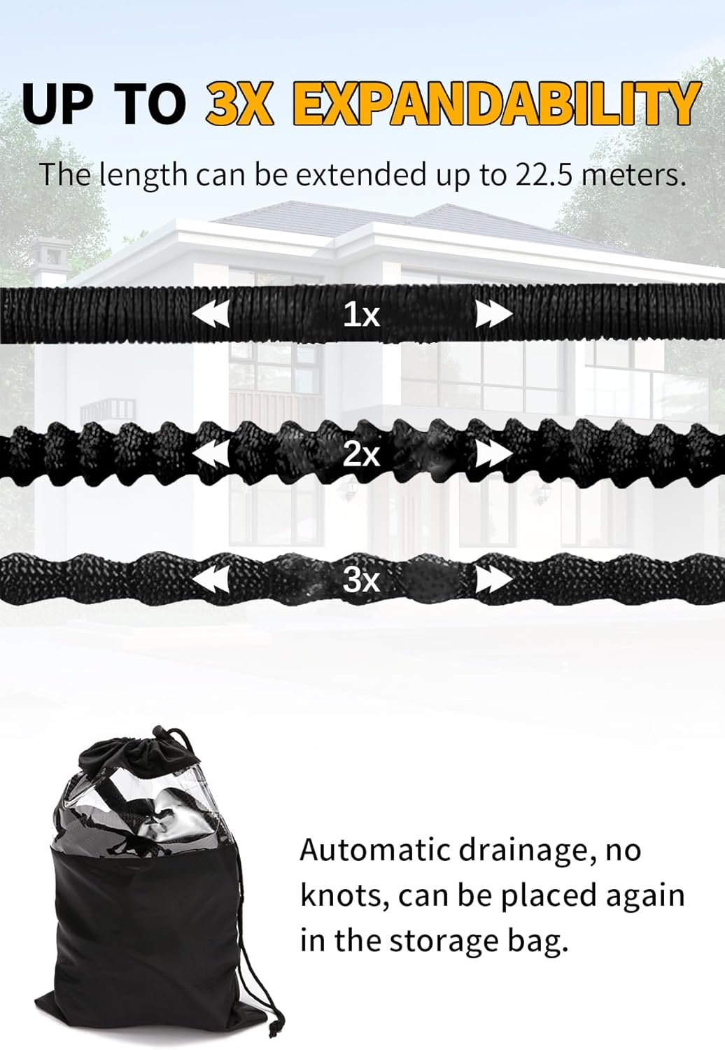 ZAOZAOLLND Garden Hose, 75/50Ft Expandable Garden Hose, with 8-Pattern Nozzle, 1/2' & 3/4' Convertible Connectors, Lightweight and Easy to Store (Black, 22M) image number 5