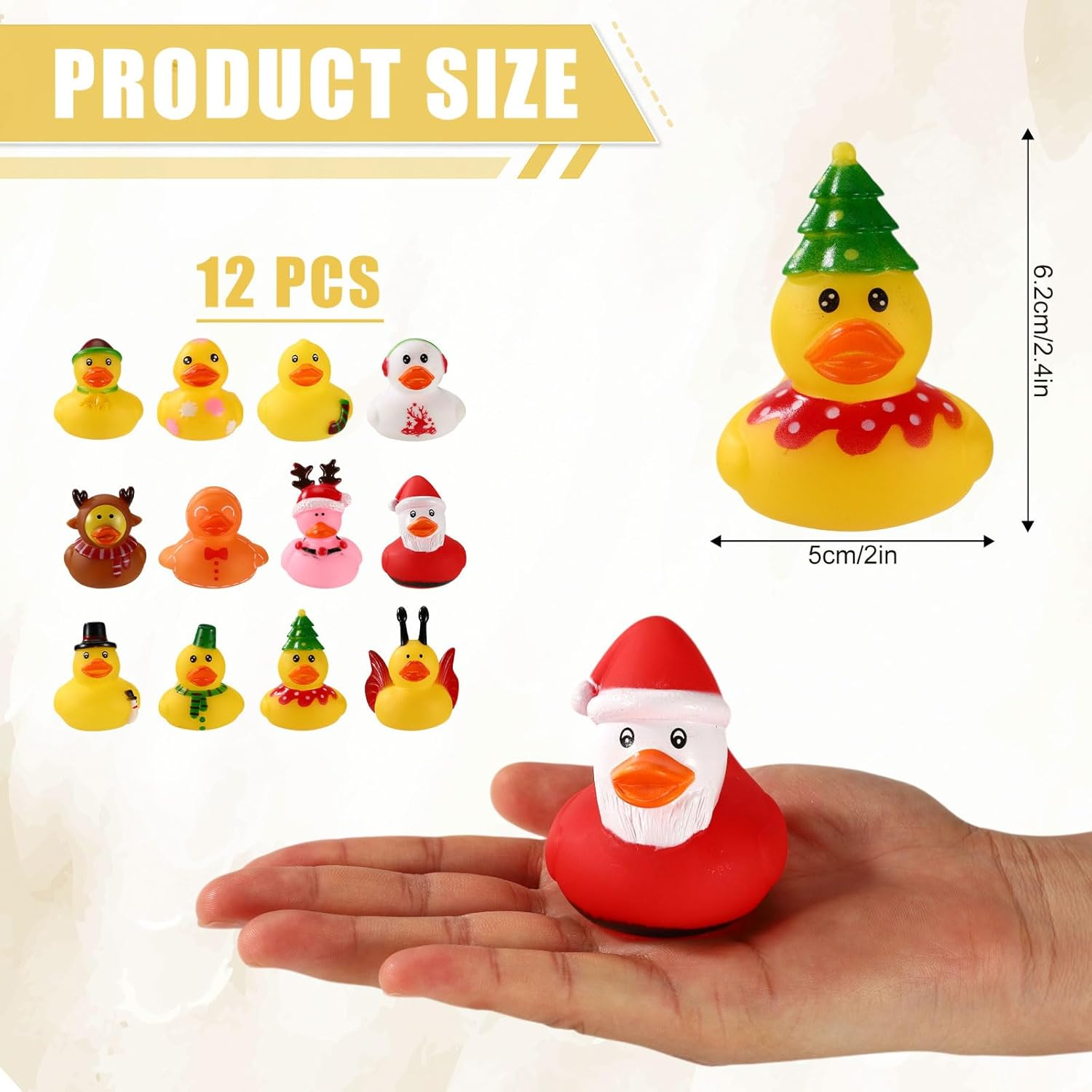 12Pcs Small Ducks, Rubber Adorable Assorted Tiny Christmas Ducks Funny Christmas Themed Rubber Toys Suitable for Office Home Party Decoration Supplies image number 4