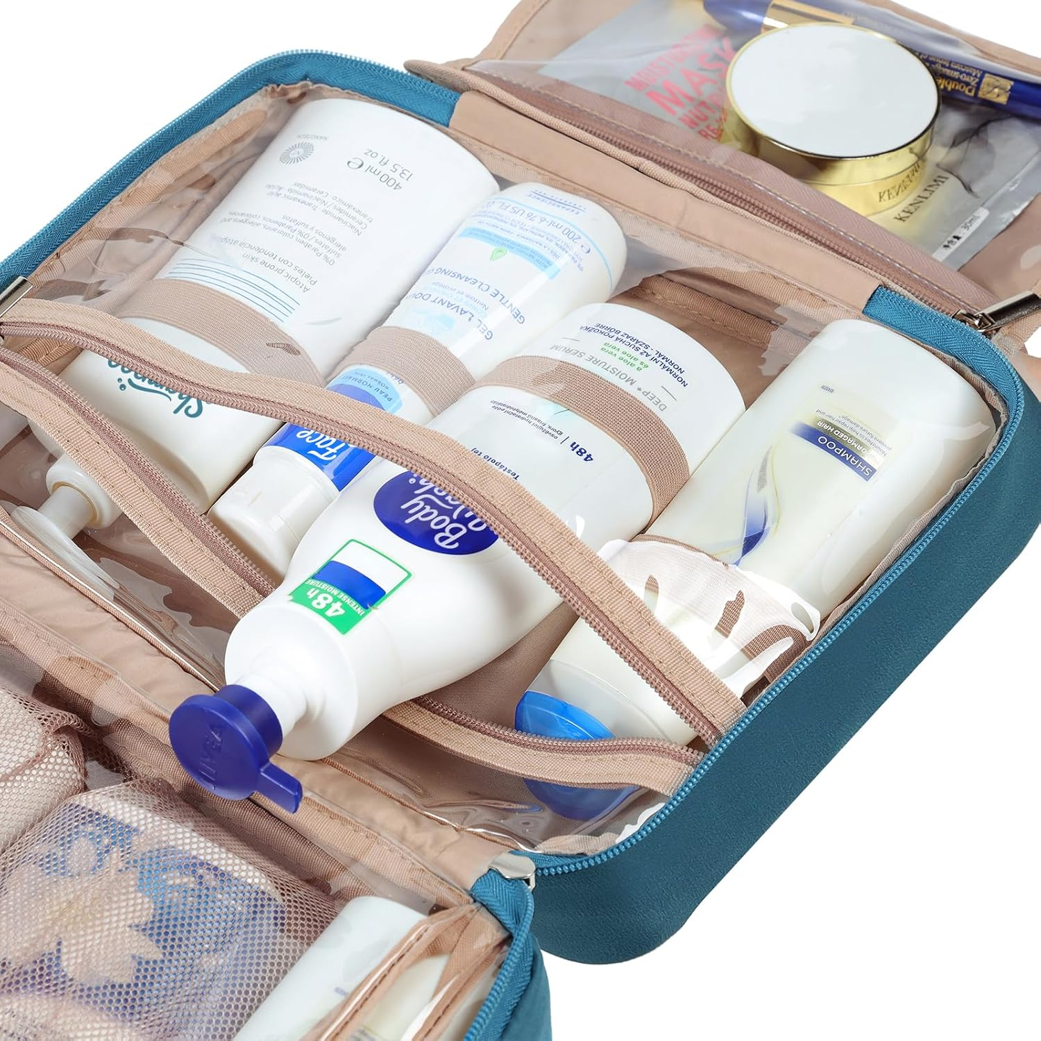 NISHEL Large Size Toiletry Bag for Women, Travel Essentials Organizer, Hanging Makeup Case for Accessories, Cosmetics, Toiletries - Black image number 5