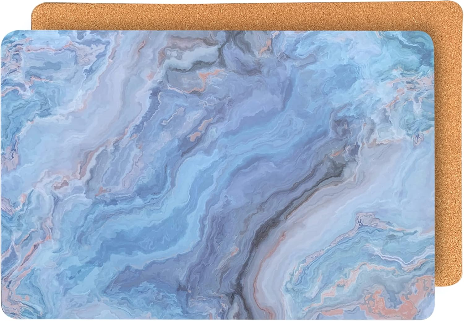 Dainty Home Marble Cork Place Mats Rectangle Navy 12"X18" Set of 2 Washable Placemats Heat Resistant Placemats Non Slip Table Placemats image number 2