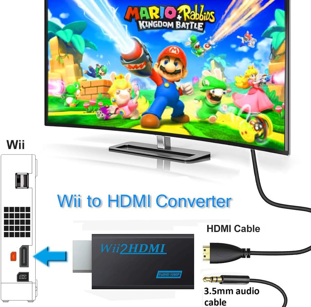 Wii to HDMI Converter Adapter, Alife Wii to HDMI 1080P or 720P Output Video Converter & 3.5Mm Jack Audio Output Wii HDMI Converter Supports All Wii Display Modes image number 1