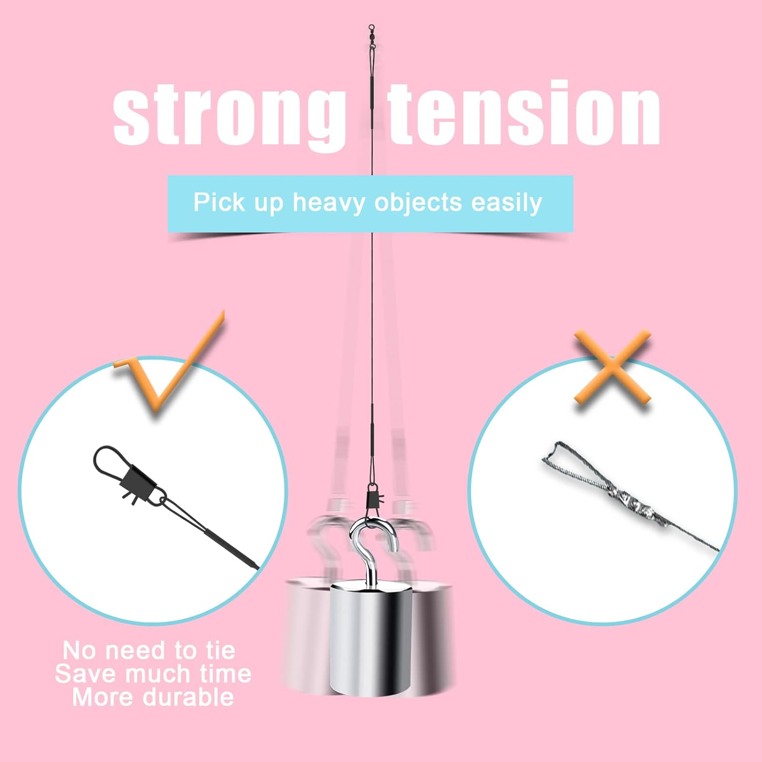 KINBOM 60Pcs Fishing Tackle Leaders, Stainless Steel Fishing Leader Line Wire with Swivel Buckles for Saltwater & Freshwater Connecting Fishing Tackle Lure or Hook image number 5