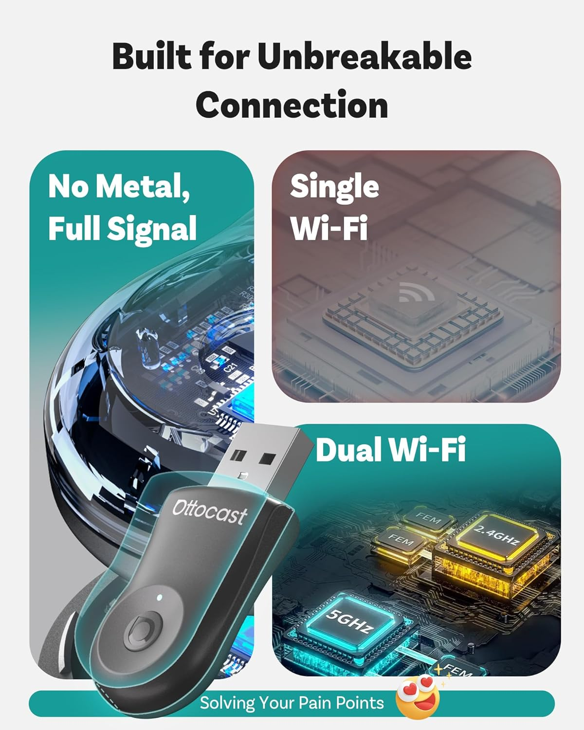 OTTOCAST Mini 2025 2-In-1 Wireless Carplay/Android Auto Adapter, 5Ghz Wifi, Auto Connect for 2016+ Cars image number 4