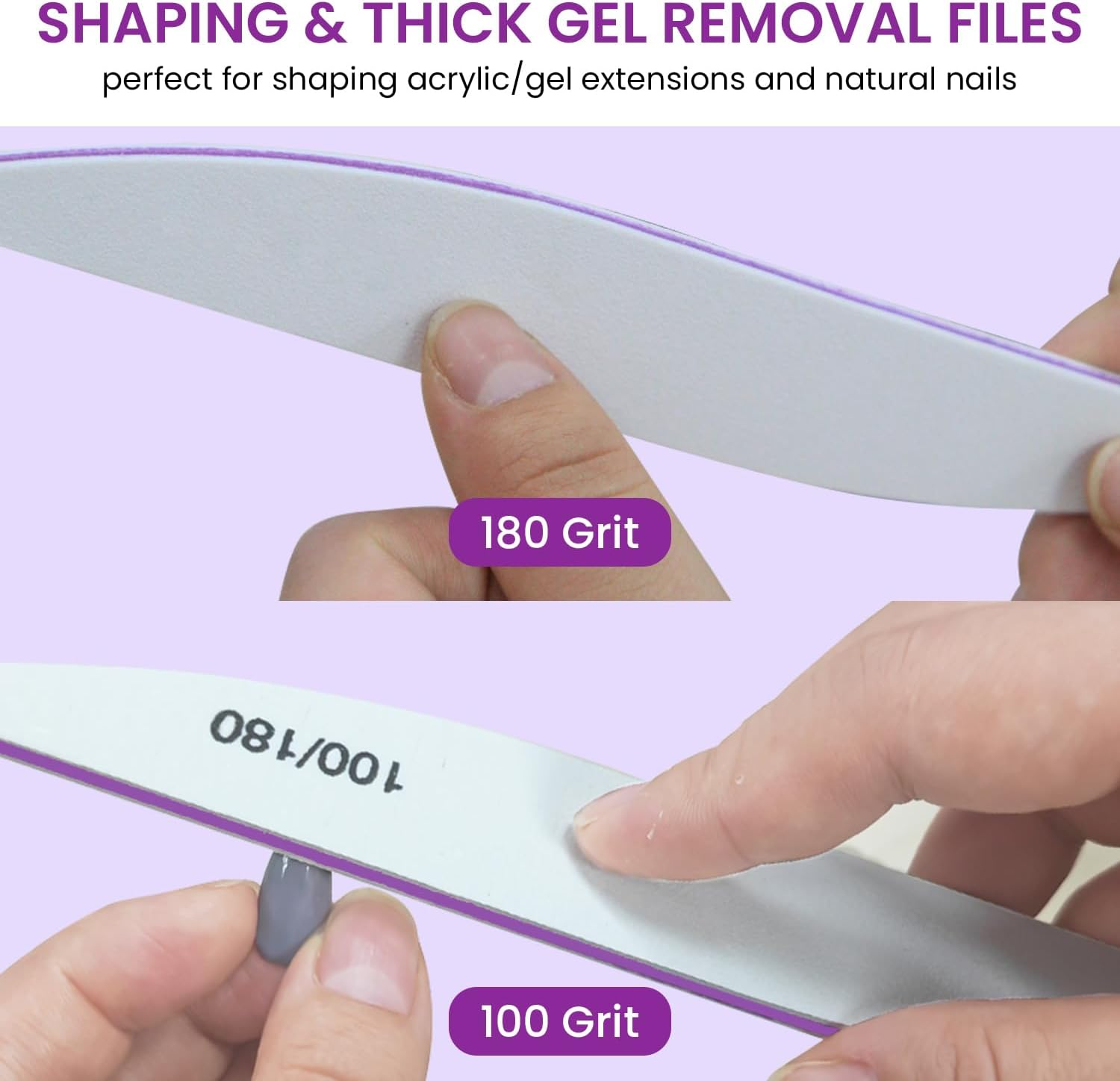 ESUOHYM 10PCS Nail Files 100/180 Set Grit Double Sided for Natural and Acrylic Nails Professional Fingernail Emery Boards and Shine Kit Supplies for Salon and Home Tech image number 2