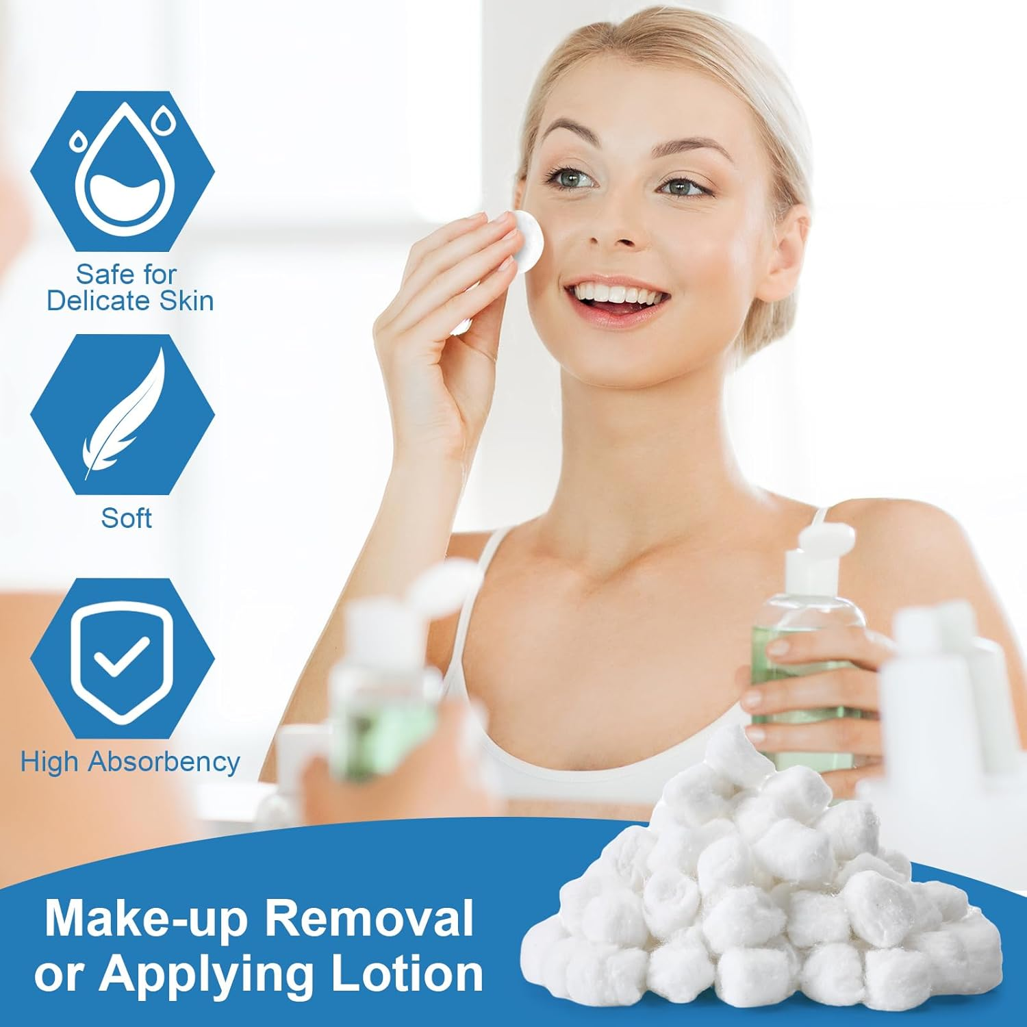 3000 Pcs Cotton Balls Bulk Medium Size Organic Pure Cotton Balls for Makeup Remover, Nail Polish Remover and More image number 6