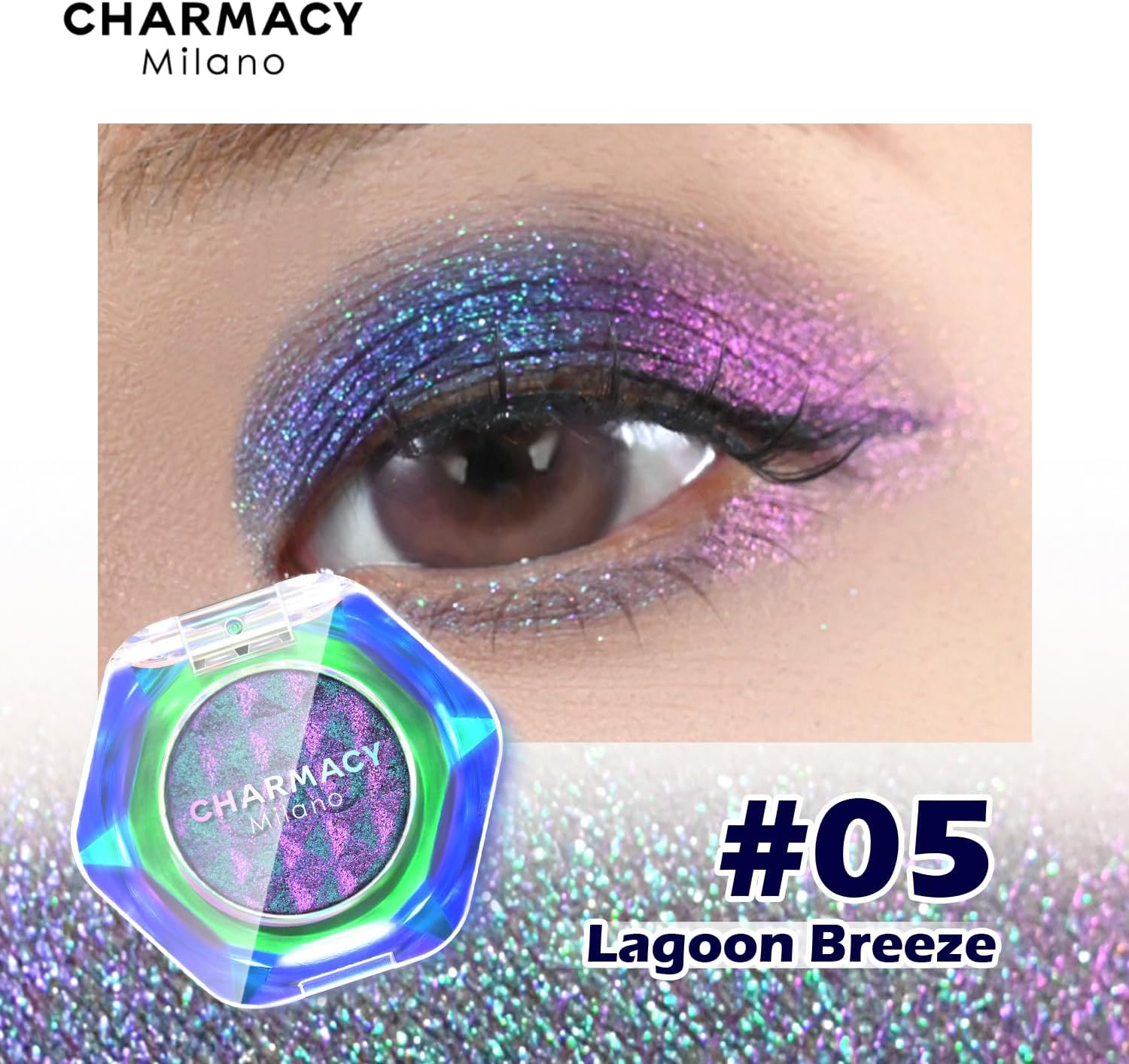 CHARMACY Multichrome Glitter Eyeshadow, Intense Pigmentation Chameleon Sparkling Eyeshadow, Bright Highlighter Duochrome Eye Make Up, Multi-Reflective Finishes Glitter Metallic Eye Makeup #05 - 01 image number 5
