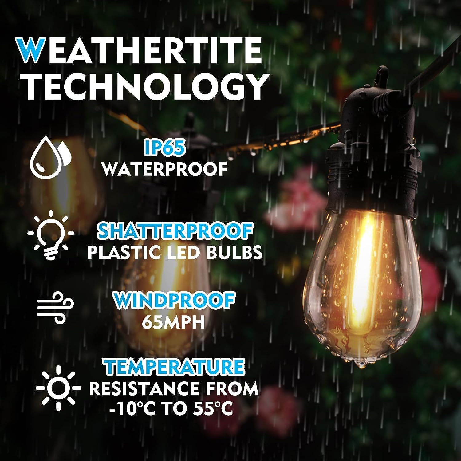 Globalink 16M Solar String Lights - IP65 Waterproof Outdoor Fairy Lights with 16 Shatterproof Bulbs, Expandable for Backyard, Balcony & Garden All-Weather Aussie-Proof Design, Warm White Ambience image number 4