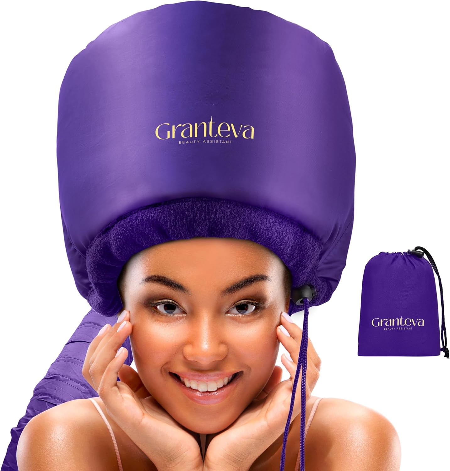 Hair Dryer Bonnet W/A Headband Integrated That Reduces Heat around Ears & Neck - Hair Dryer Diffuser Cap for Hair Dryer Curly Hair, Speeds up Drying Time, Deep Conditioning at Home - Large (Purple) image number 1