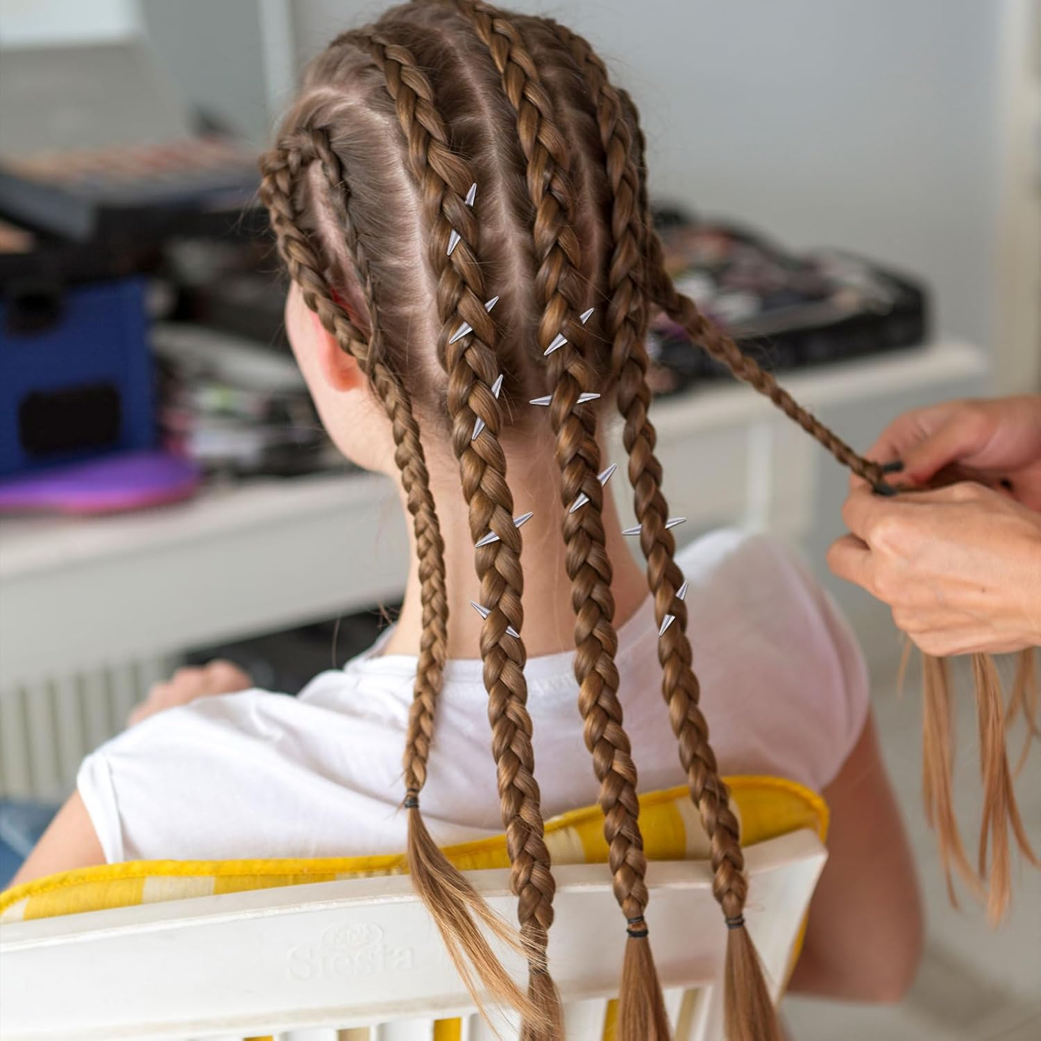 Auroriel 10-Piece Set Metal Punk Spikes Hair Clips, Goth Y2K Grunge Hair Accessories for Women, Silver, Emo Alt Gothic Jewelry for Braids, Dreadlocks and Buns image number 3