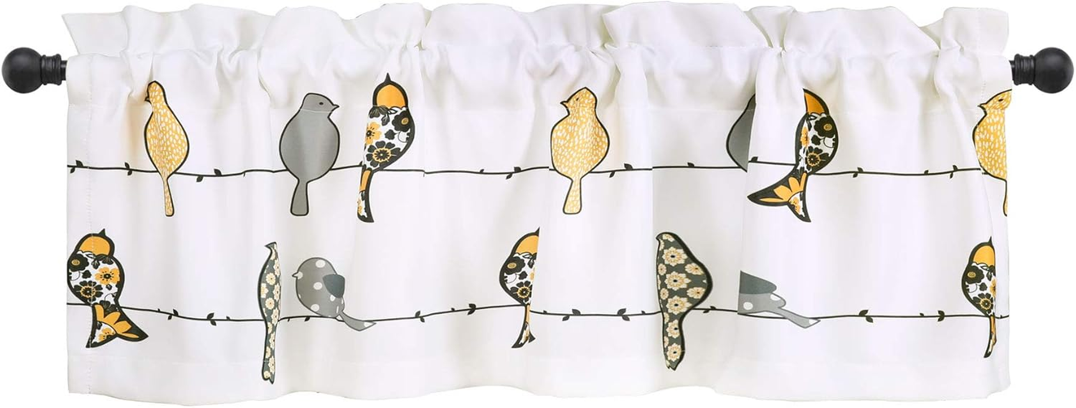 Lush Decor Rowley Birds Light Filtering Valance, Single Panel, 52" W X 18" L, Yellow & Gray - Colorful Floral Bird Pattern - Whimsical & Playful Bird Curtain - Farmhouse, Coastal, & Boho Window Decor