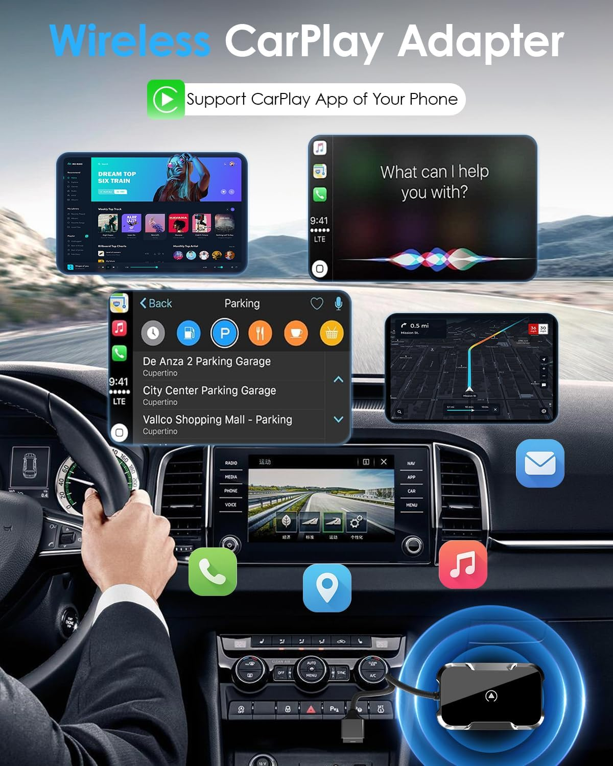 Wireless Carplay Adapter for Iphone, Auto Adapter, Carplay Bluetooth Adapter, Converts Wired Carplay to Wireless, Plug & Play Low Latency Easy Installation, Compatible with 98% of Car Model image number 6
