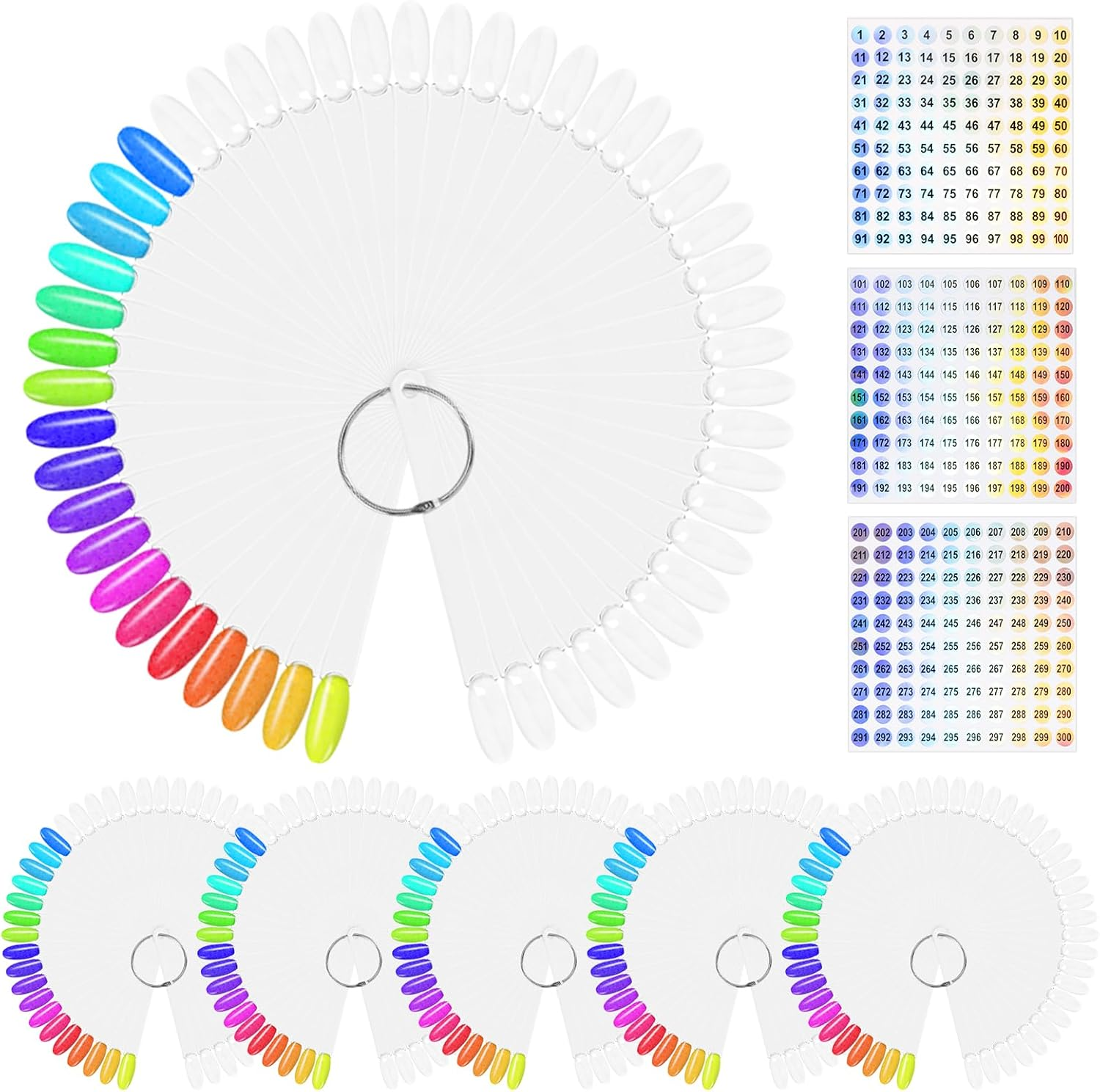 Nail Pattern Sticks, 300 Pieces, Nail Sticks, Nail Colour Display Stand, Semi-Permanent Nail Polish Colour Chart for Nail Art Style and Colour Display with Number Stickers 1-300 image number 2