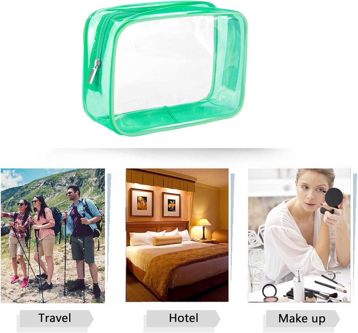 Heatunk TSA Approved Clear Makeup Bags - 2 Pack Small Clear Pouches for Toiletries and Cosmetics - Compact Travel Toiletry Bags for Women and Men - Green image number 2