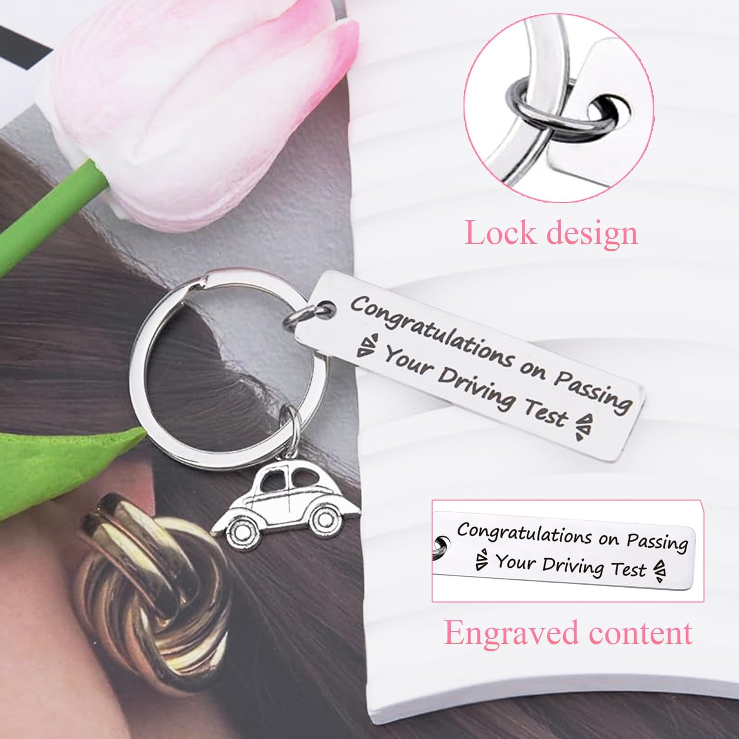 Stainless Steel Keychain, New Driver Gifts, Congratulations on Passing Driving Test Keychain for Teen Girls and Boys