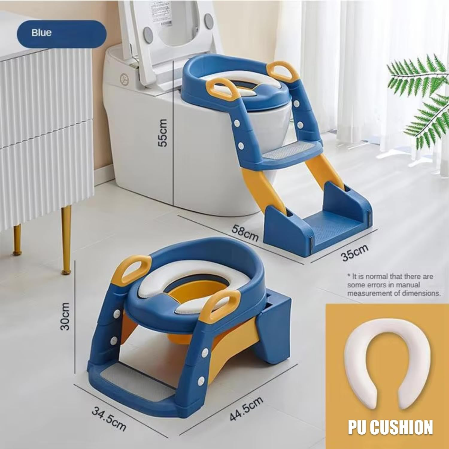 2-In-1 Adjustable Foldable Potty Training Toilet Seat with Step Stool Ladder | Anti-Slip Design & Splash Guard | PU+PVC Toddler Toilet Trainer for Boys & Girls (Ages 1-5) image number 6