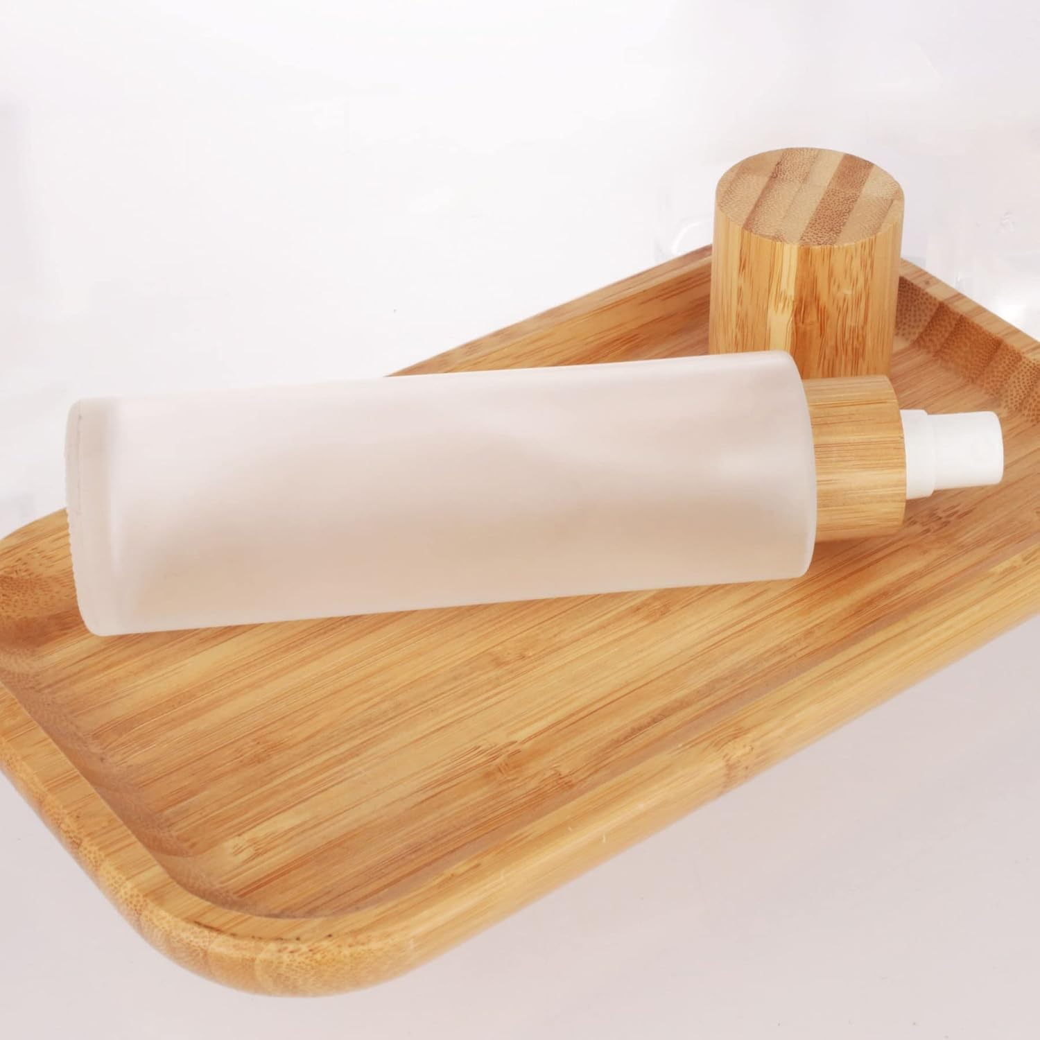 COSIDEA 4 Pcs Empty 4Oz /120Ml Bamboo Lid Frosted Glass Spray Bottle with Fine Mist Despenser Head for Liquid Perfume Toiletries Containers, Toner Bottles image number 5