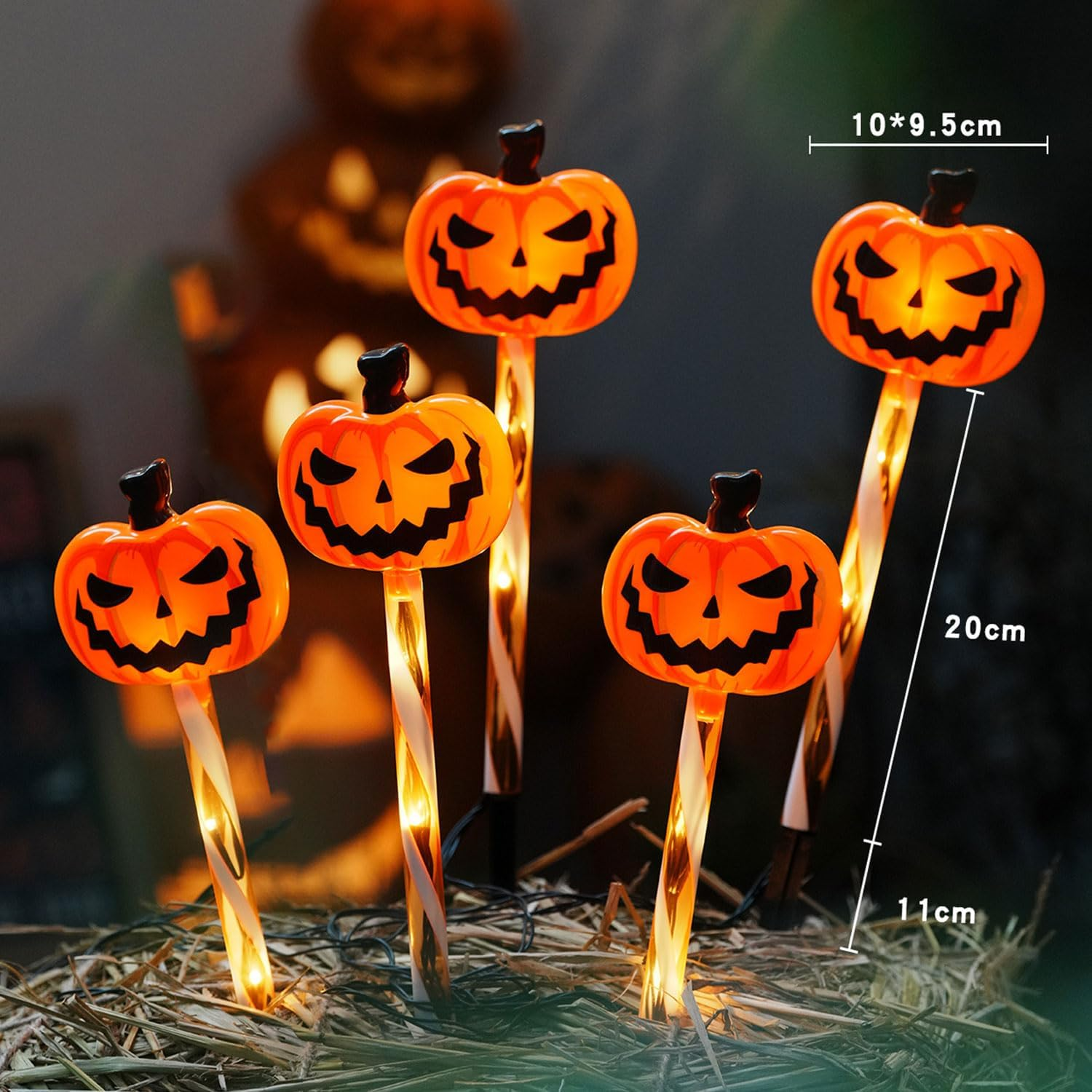 Pack of 5 Halloween Decorative Outdoor Garden, Pumpkin Solar Lights Outdoor, LED Lighting Lantern for Outdoor, Solar Pumpkin Pathway Lights, for Outdoor Party, Tombstone, Home Decor, Lawn Fence, Porch image number 2