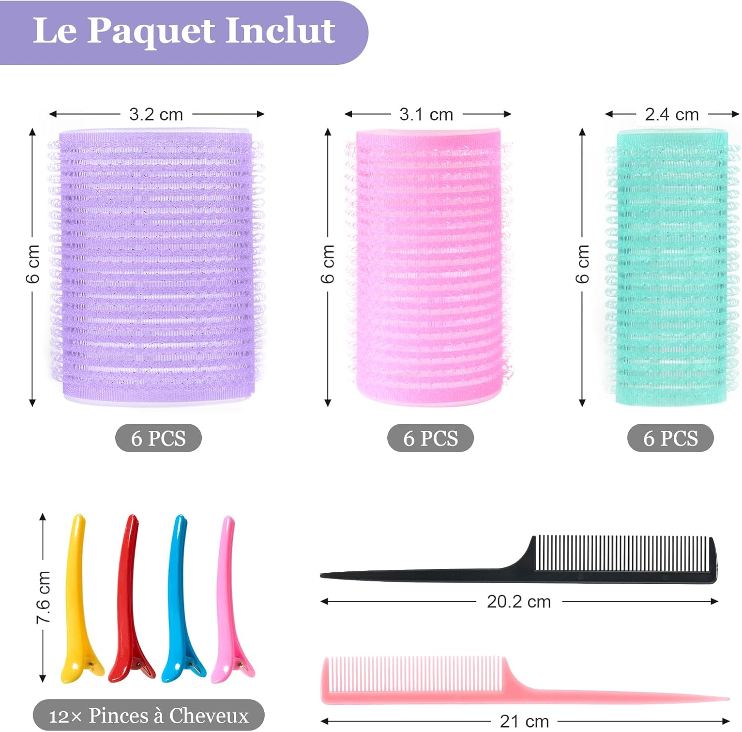 Set of 32 Hair Rollers, 18 Pieces Self-Gripping Hair Rollers with 12 Clips and 2 Combs, Large Hair Curlers for Long, Medium, Short Hair image number 4