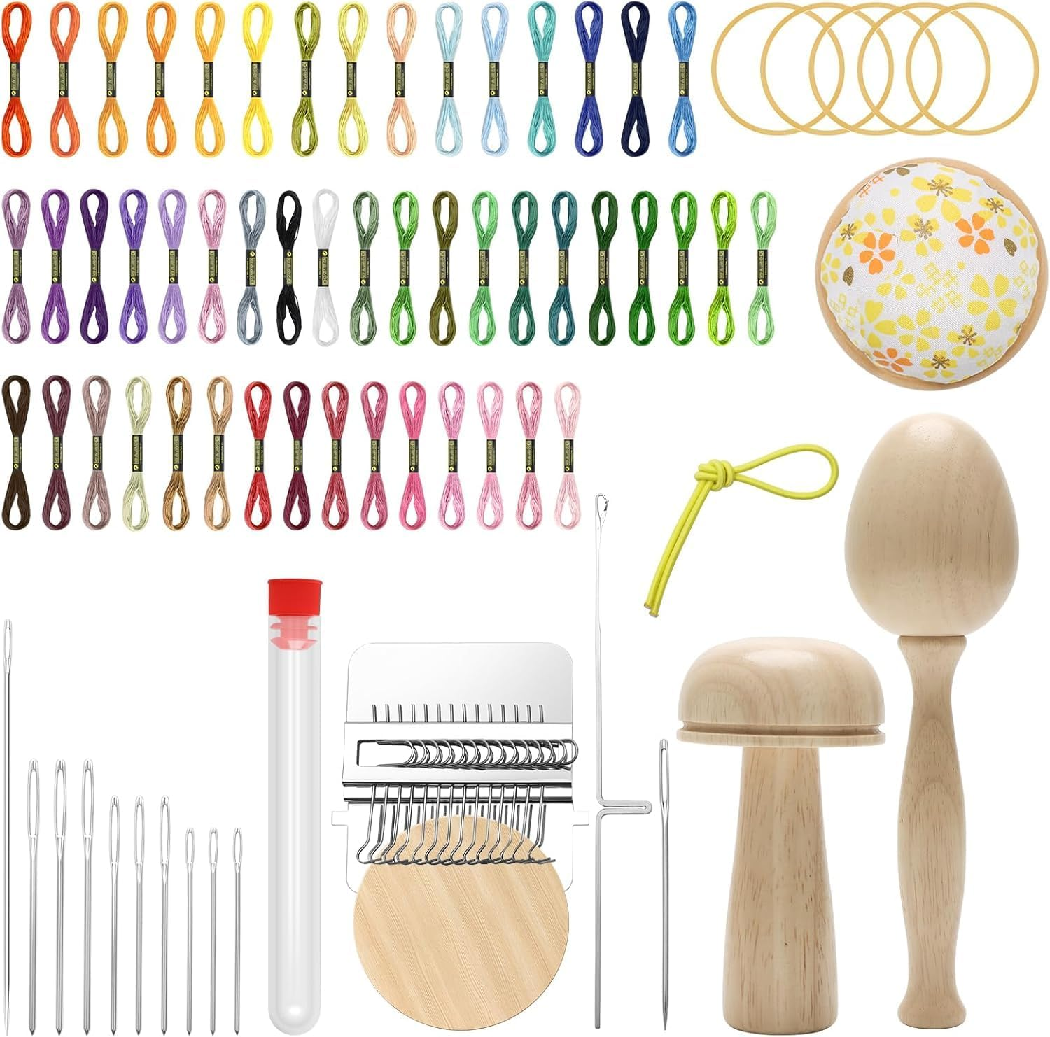 Darning Egg Darning Mushroom for Socks Darner Egg Kit Include 14 Hooks Small Weaving Darner Loom 9 Large Eye Needles 50 Colors Thread for DIY Handicraft Home Sewing Care image number 6