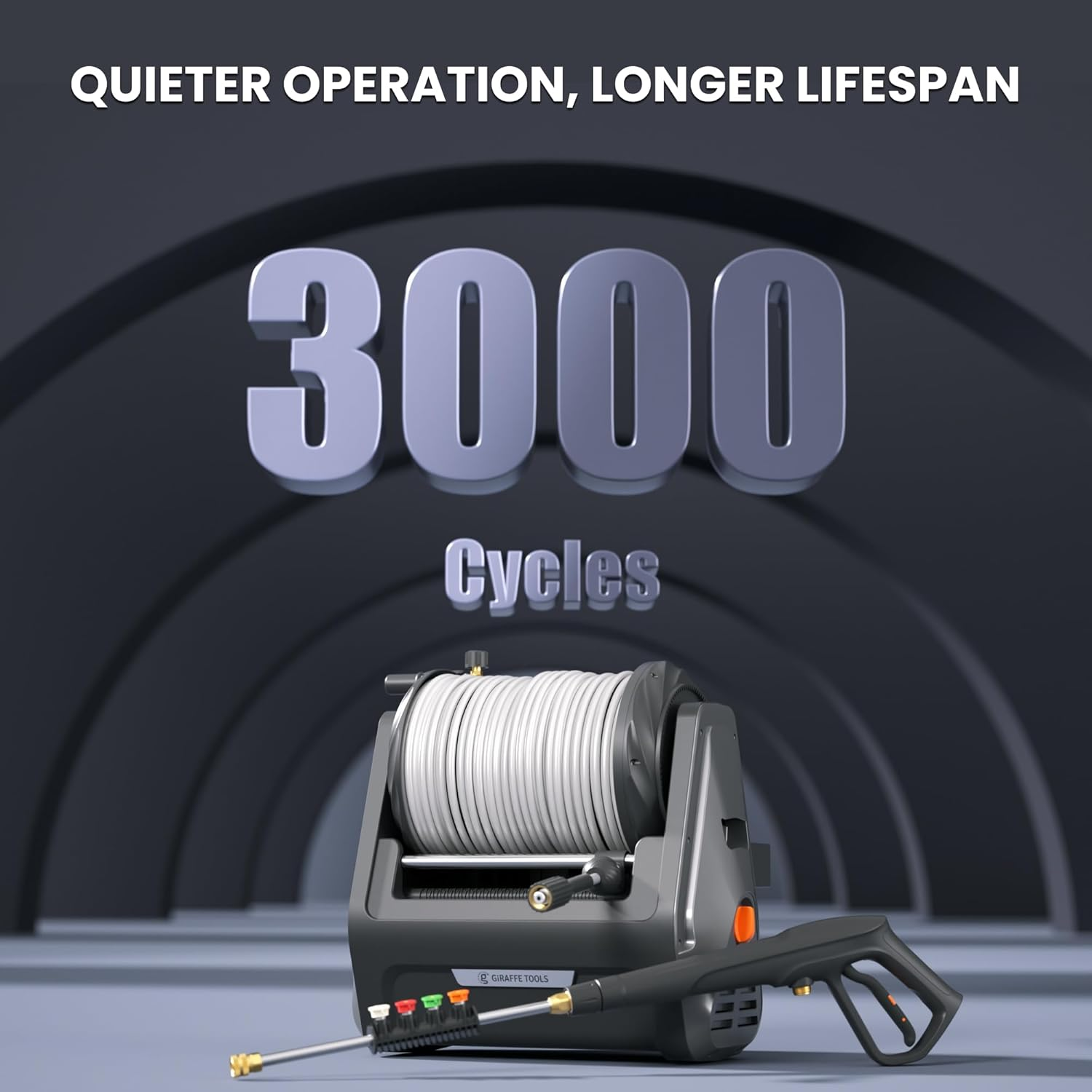 Giraffe Tools Grandfalls Pressure Washer Plus+, Max 2400 PSI, Wall Mounted Pressure Washer, 30 M Soft-Gray Pressure Hose, Retractable, Dark Silver image number 3