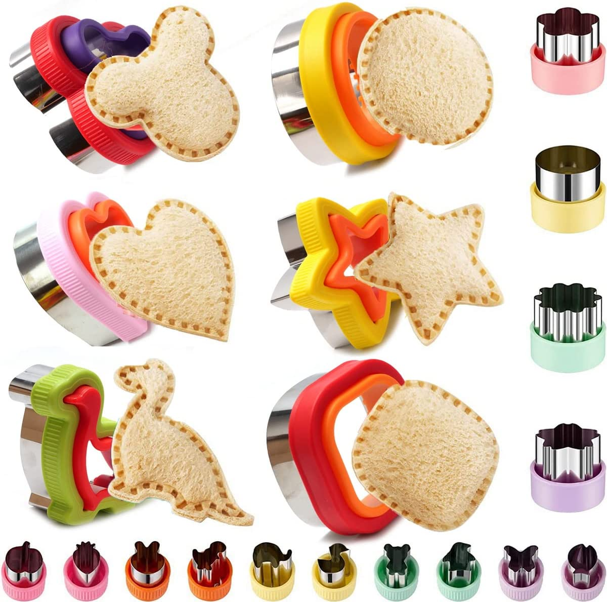 20Pcs Sandwich Cutter and Sealer Set for Kids, Stainless Steel Uncrustable Sandwich Maker Decruster Cookie Cutters Fruit Vegetable Cutter for Boys Girls Adult Lunch Bento Box with Heart Square Mouse Dinosaur Star Circle Shapes, Etc image number 4
