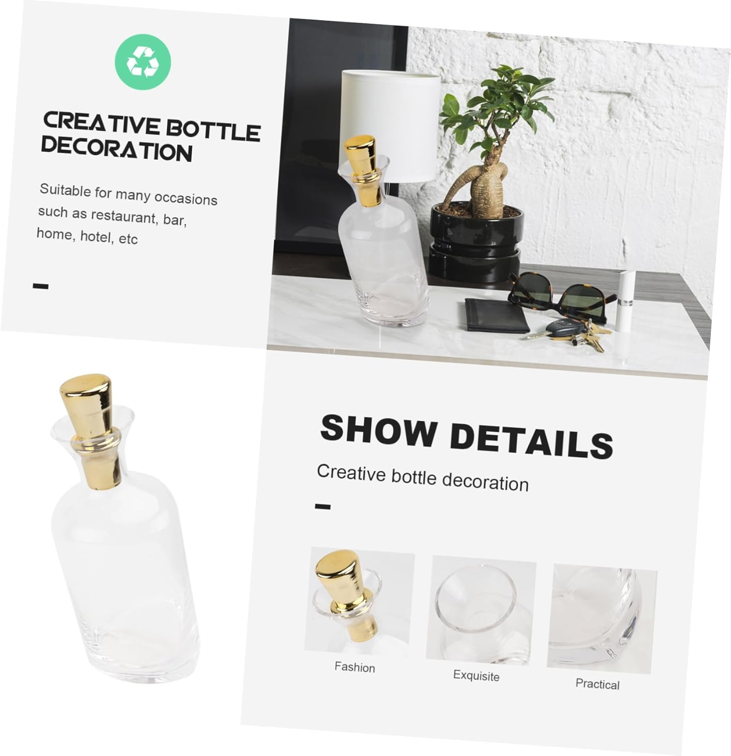 MOKKHNB Nordic Style Glass Wine Decanter Lid Crystal Wine Container for Bar Inclined Design Decanter image number 5