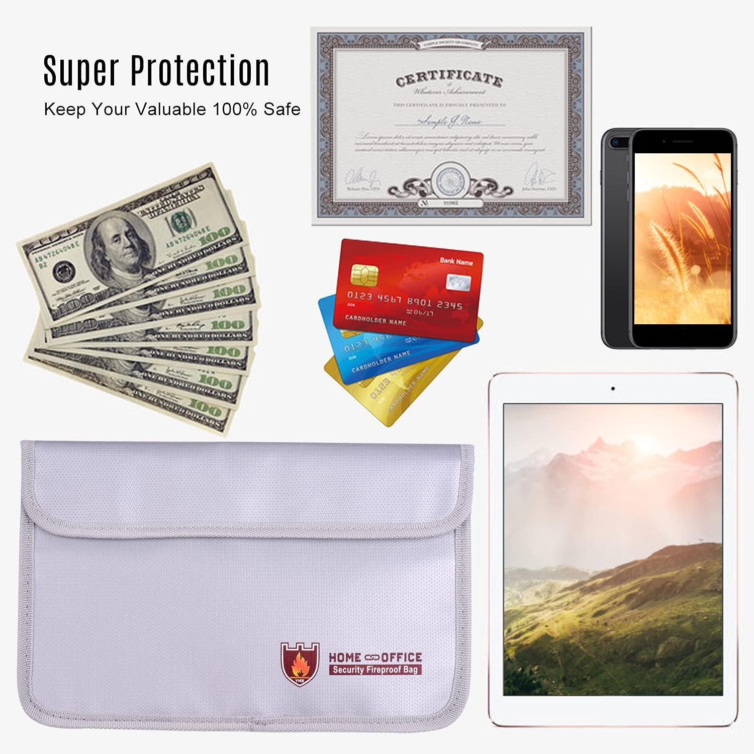 Fafeicy Double Zipper Fireproof Document Bag Pouch Organizer Silicone Coated Water Resistant Safe Storage for Cash Documents image number 1