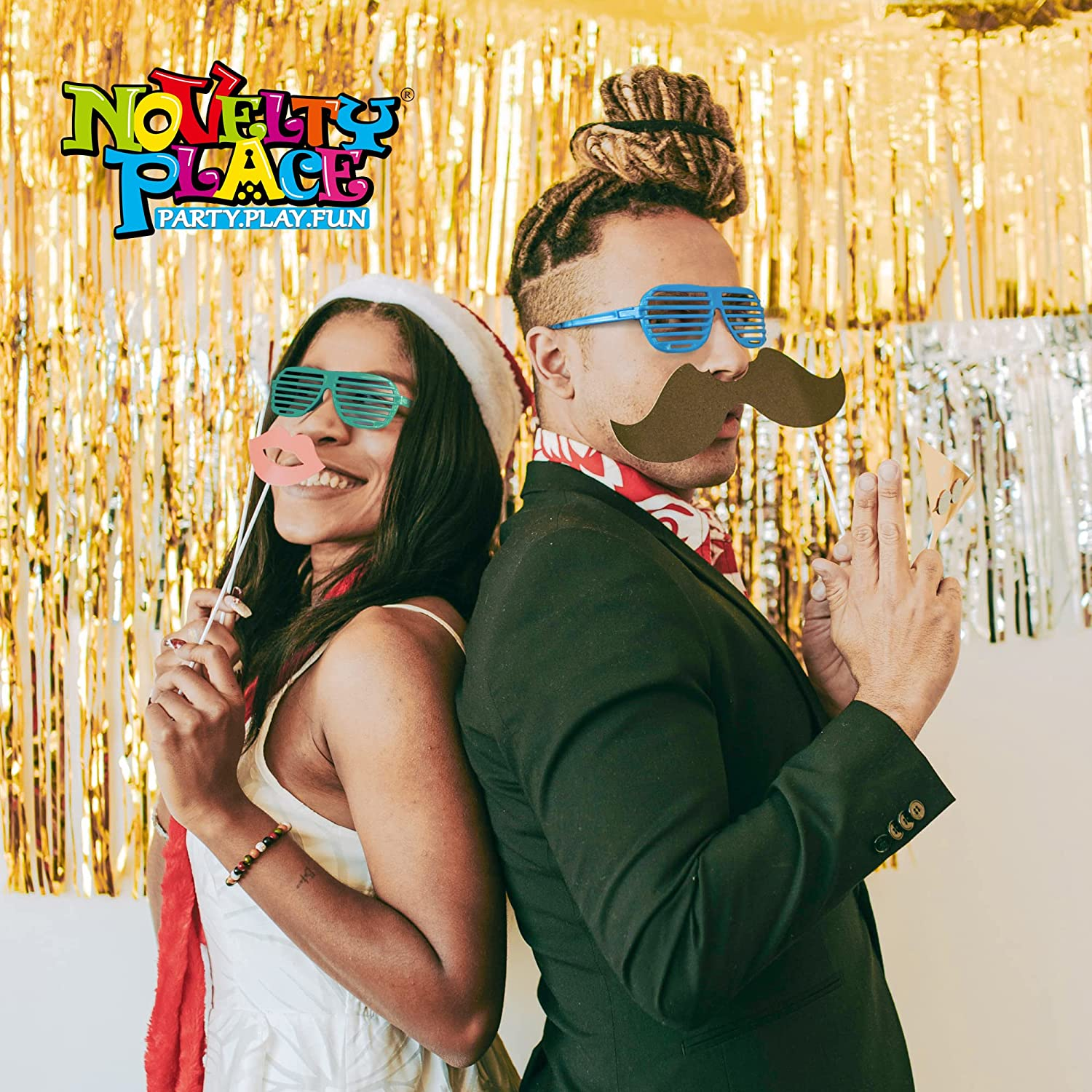 Novelty Place Neon Color Shutter Glasses 80'S Party Slotted Sunglasses for Kids & Adults - 12 Pairs (4 Colors) image number 4