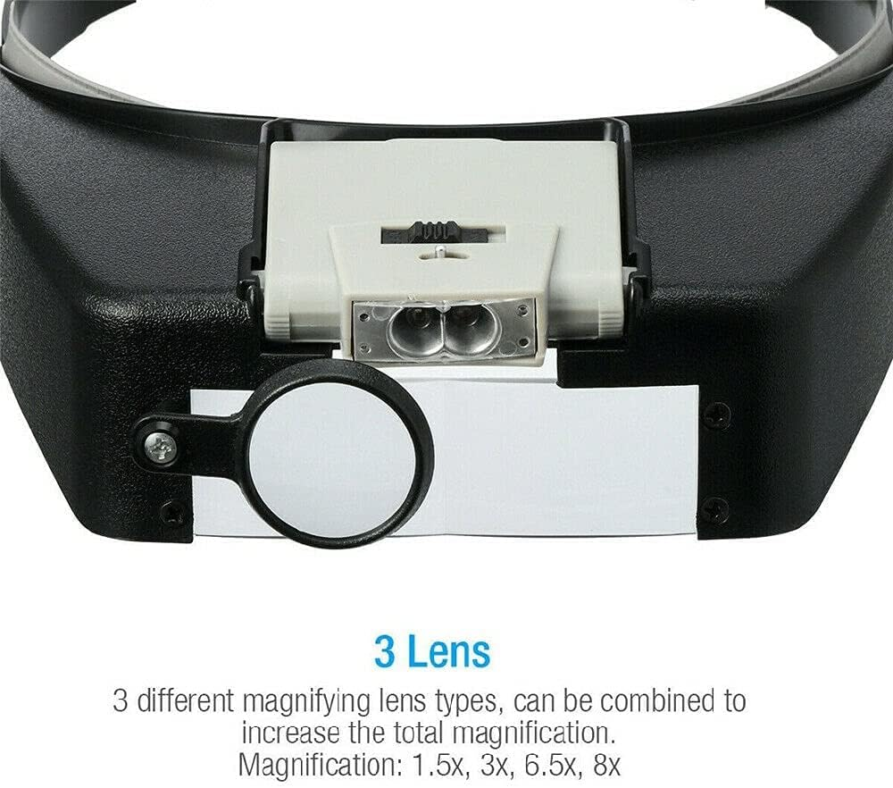 Head Magnifier Jewelers with LED Light Illuminated Helmet Magnifying 1.5X 3X 6.4X 8.3Xtools for Watch Repair, Precision Work Reading Aid image number 6