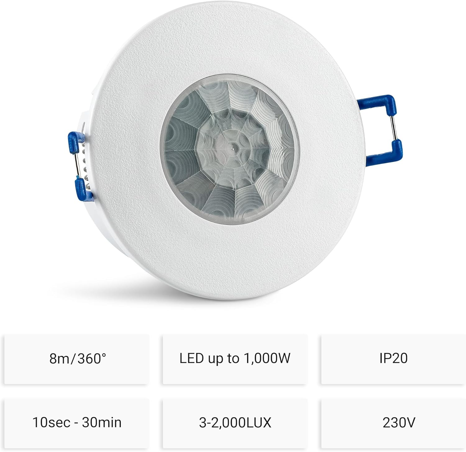 SEBSON Motion Sensor Flush-Mounted Ceiling Mounting Indoor Programmable Infrared Sensor Range 8 M / 360&deg; Installation Motion Sensor LED Suitable 3-Wire image number 4