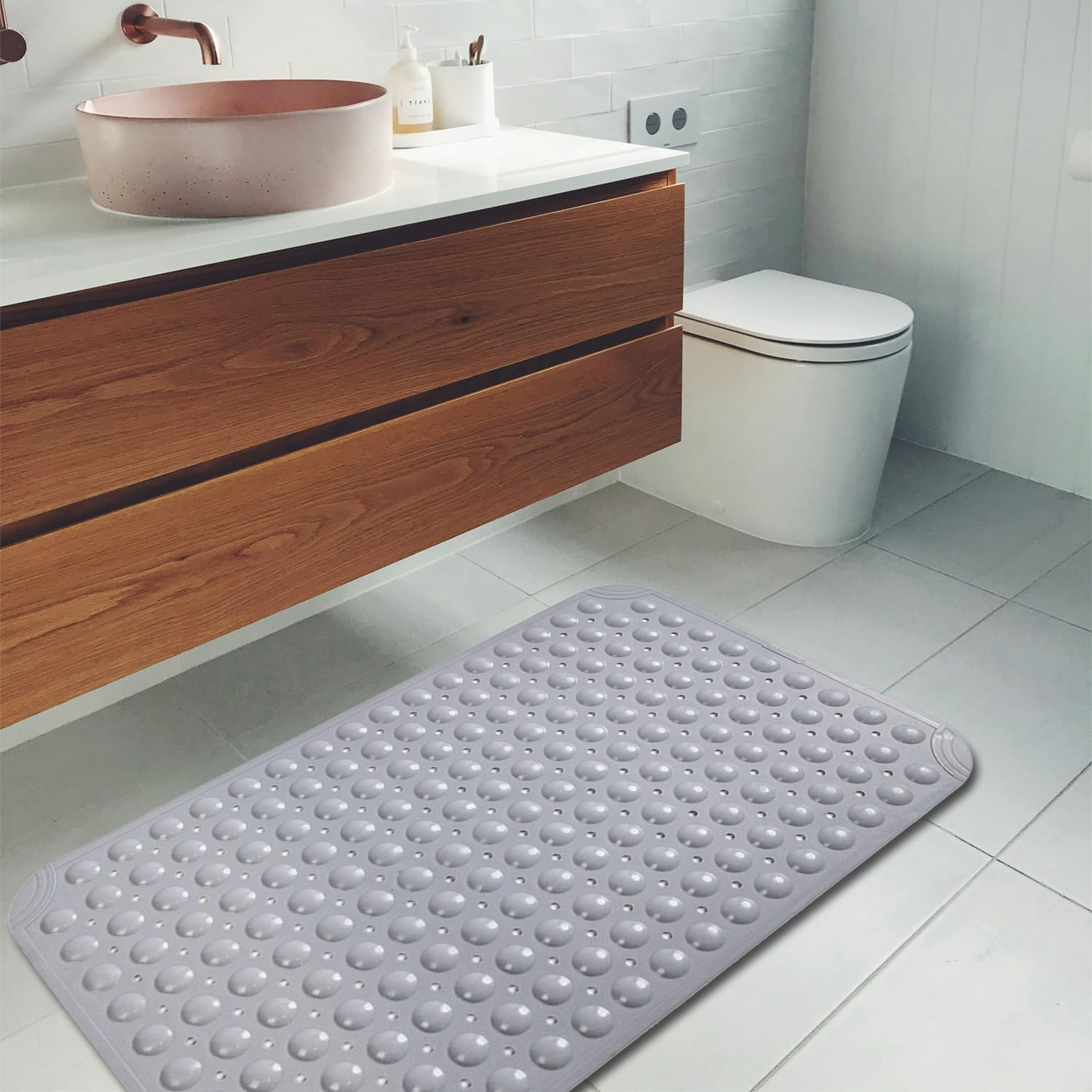 Nonslip Bathtub Mat Extra Soft TPE Bath Mat for Kids, Machine Washable Bathroom Shower Mat, Smooth/Non-Textured Tubs Only, 30L X 17W Inch (Light Grey) image number 6