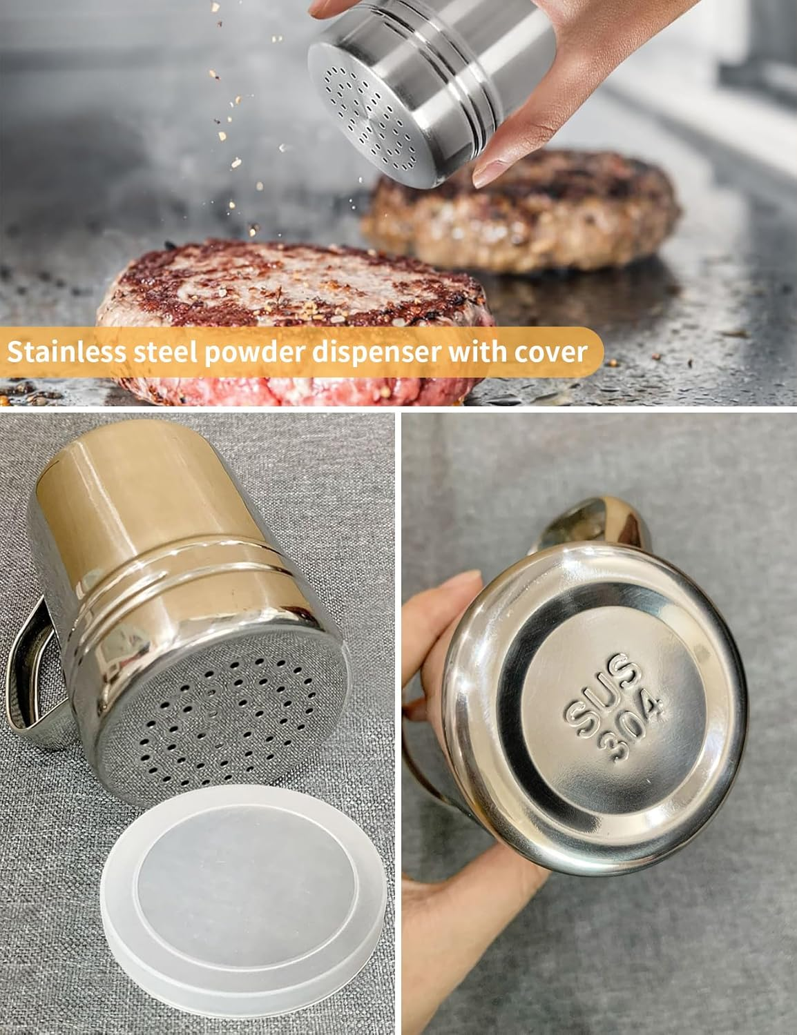 3 PCS Smashed Burger Kit, Burger Press+Grill Spatula+Seasoning Shaker, Stainless Steel Burger Smasher, Outdoor Cooking, Hamburg Making Kit, Barbecue Accessories Kit for Flat Griddle, Grilling Gift