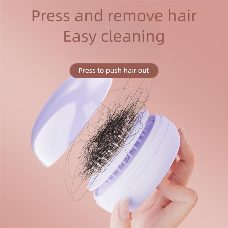 Self Cleaning Hairbrush, Mini Travel Brush with Mirror, Portable Purse Brush for All Hair Types, Scalp Massager for Women Men Kids (Purple) image number 4