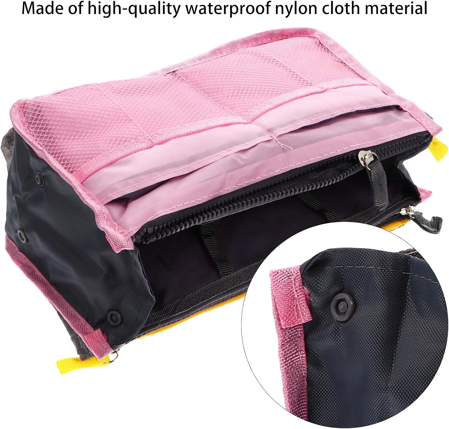 SWETRACE Large Capacity Foldable Pink Tote Bag Liner with Dual-Layer Multi-Pocket Design, Portable Nylon Cosmetics Storage Bag for Travel Toiletries and Makeup Organizer image number 6