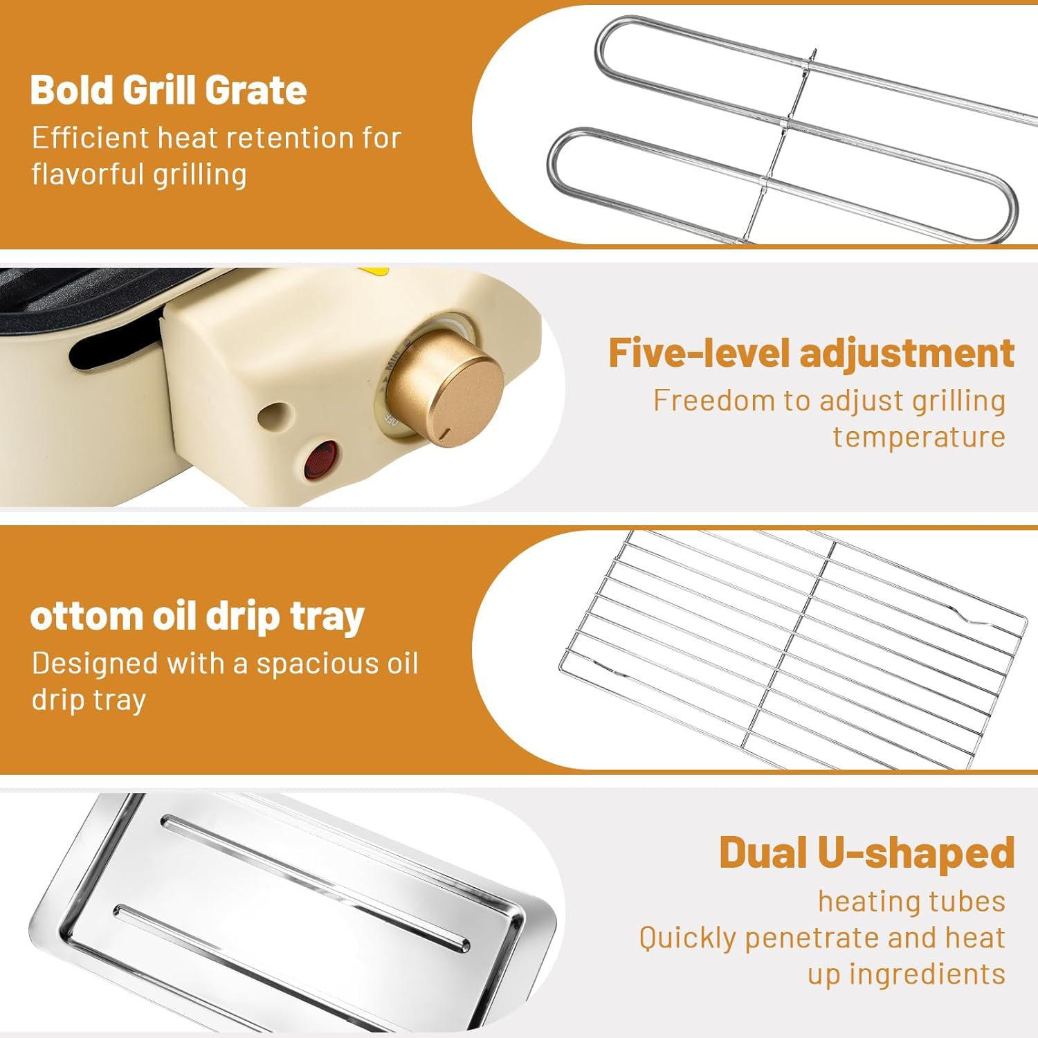 Electric Smokeless Indoor Grill, Non-Stick Cooking Removable Plate, Portable Korean BBQ Grill with Removable Temperature Control, Dishwasher Safe, 1500W image number 3