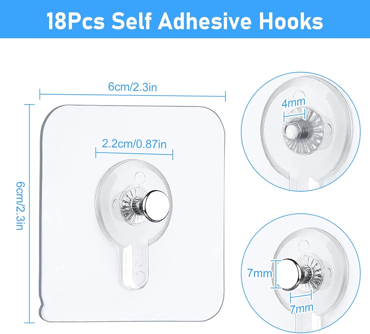 18PCS Self Adhesive Hanging Nails, 6X6Cm Adhesive Wall-Mounted Screw Hook Seamless Screw Waterproof Sticker Hooks, Drill Free Adhesive Wall Hooks for Bathroom Kitchen image number 1