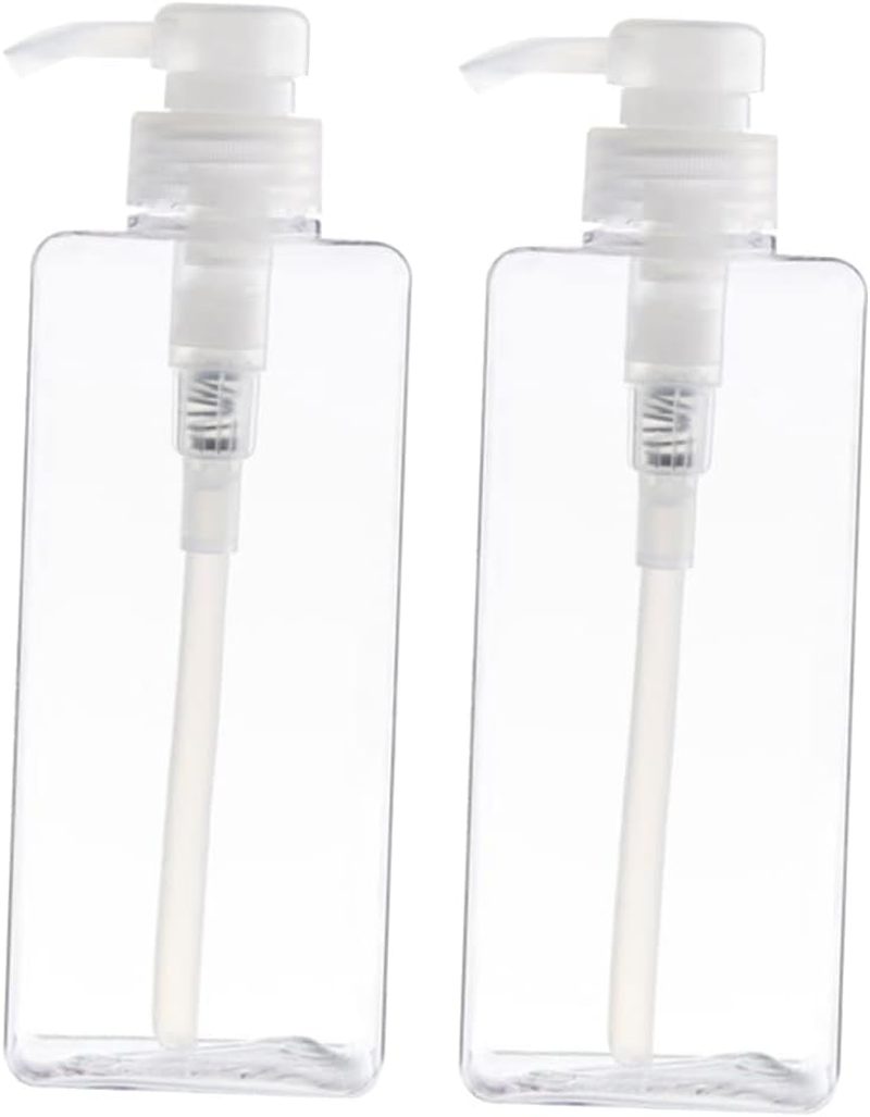 Minkissy 280Ml Pump Bottle Dispenser 2Pack Refillable Square Plastic Lotion Dispenser Empty Lotion Pump Bottle for Essential Oil Soap Lotion Shampoo, Bathroom/Kitchen/Travel Amber