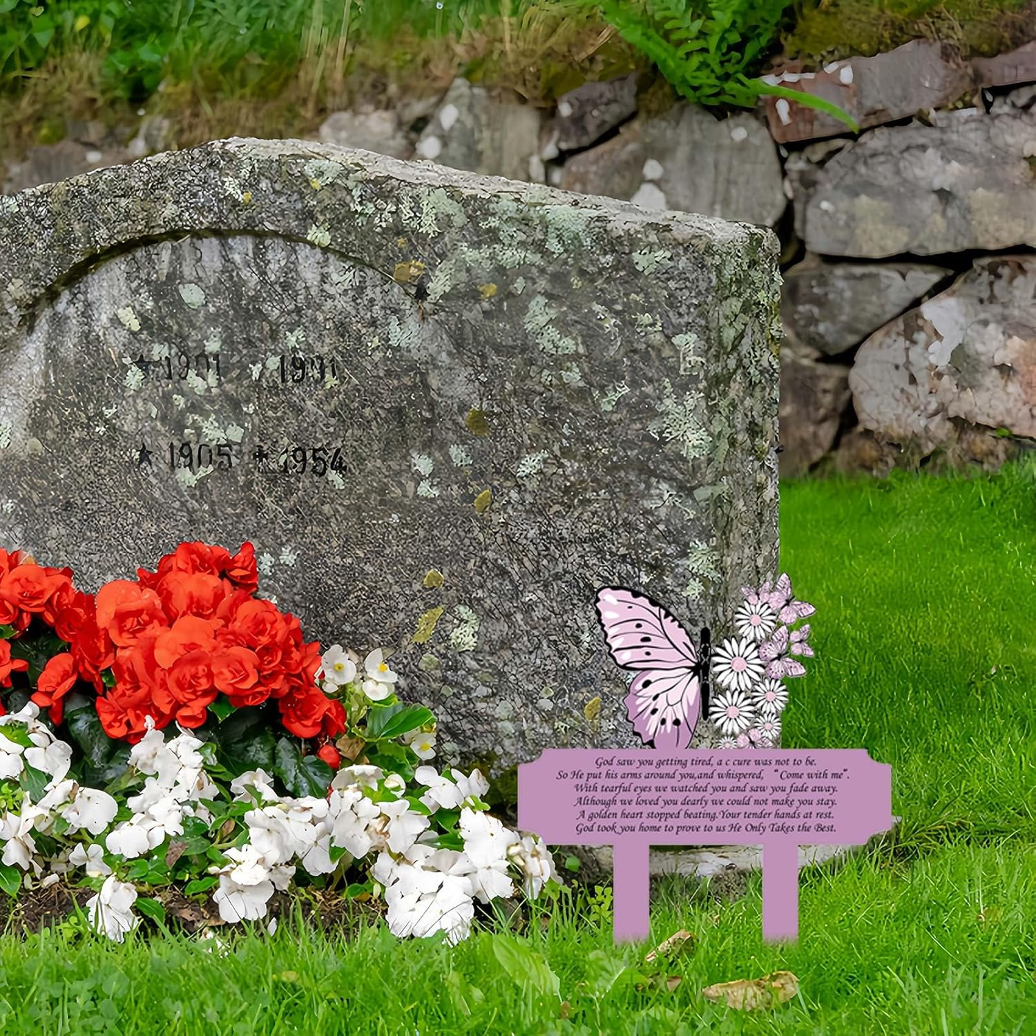 Butterfly Grave Decorations for Cemetery, Waterproof Garden Stake, 10X8 Inches Grave Site Decorations for Cemetery (Purple)