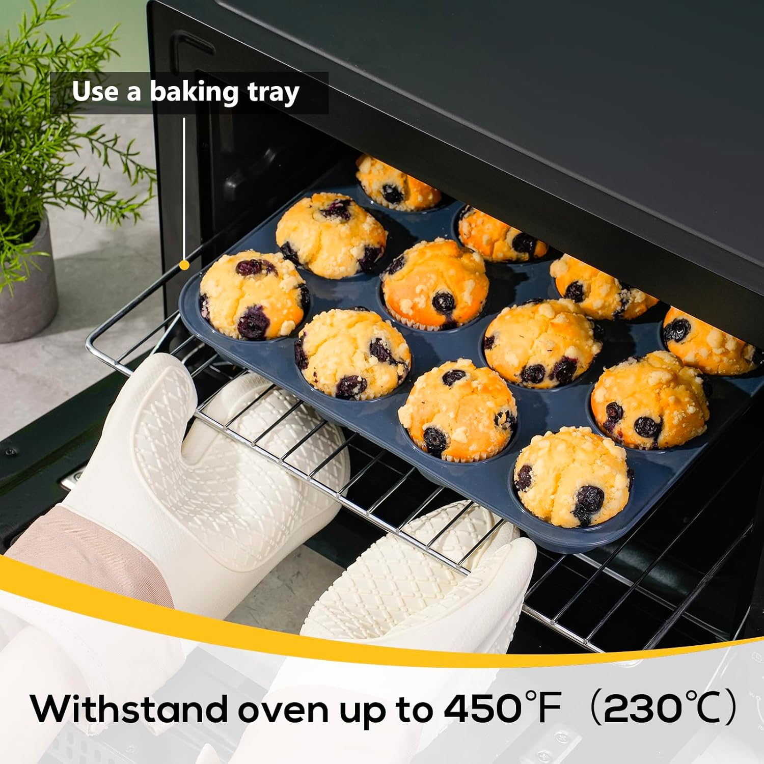 2 Pack Large Silicone Muffin Baking Pan & Cupcake Tray 12 Cup - Nonstick Cake Molds/Tin, Silicon Bakeware, BPA Free, Dishwasher & Microwave Safe by Folksy Super Kitchen (Grey)