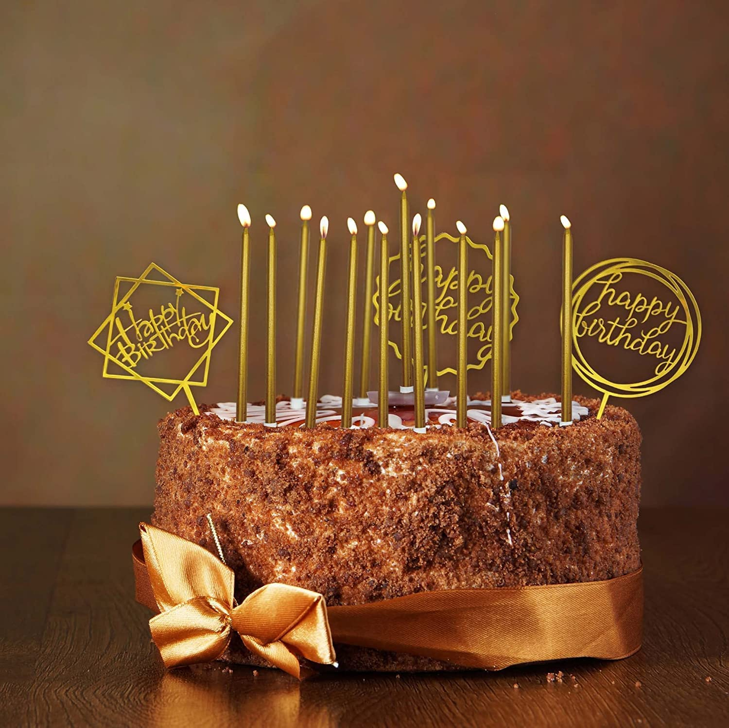 5.5Inch Birthday Party Long Cake Candles Metallic Birthday Candles in Holders for for Wedding Anniversary Graduation Retirement Party Decors (12PCS) image number 5