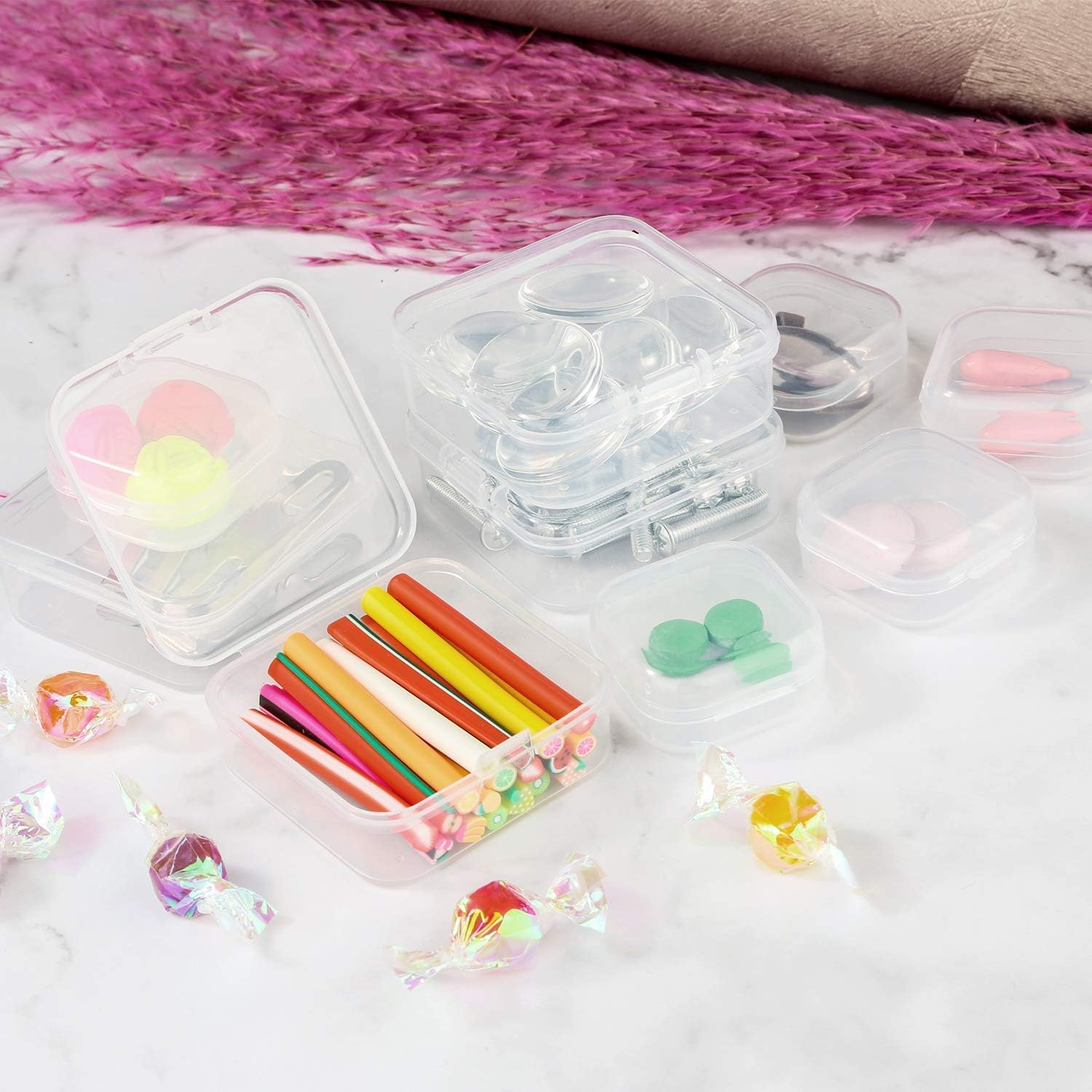 Plastic Beads Storage Containers - Mini Clear Square Box Empty Case with Lid for Earplugs, Pills, Jewelry, Hardware or Any Other Small Craft Gadgets (30 Pieces 3.2 X 3.2 X 0.9 Inches) image number 3